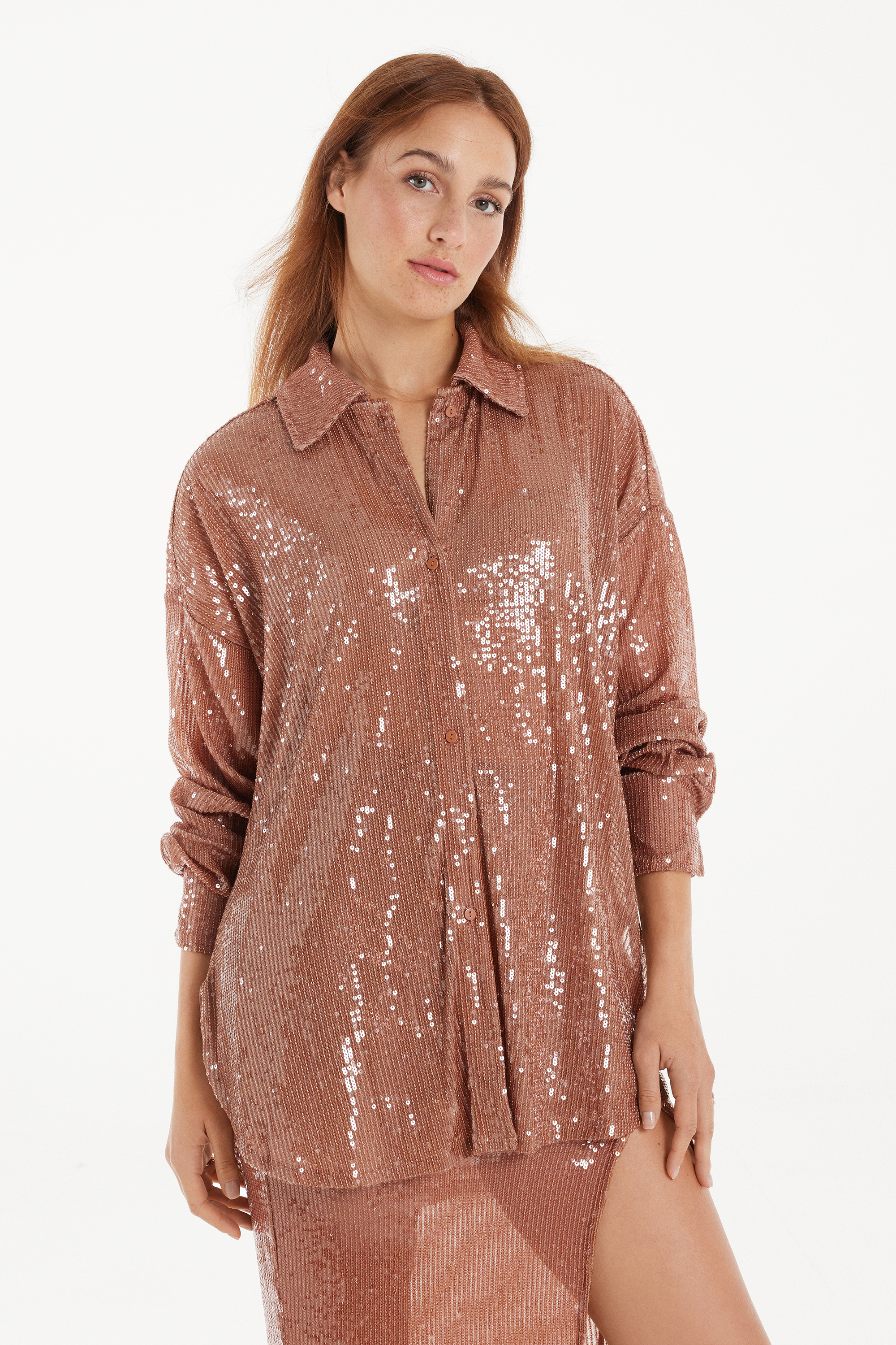 Long-Sleeved Sequined Shirt