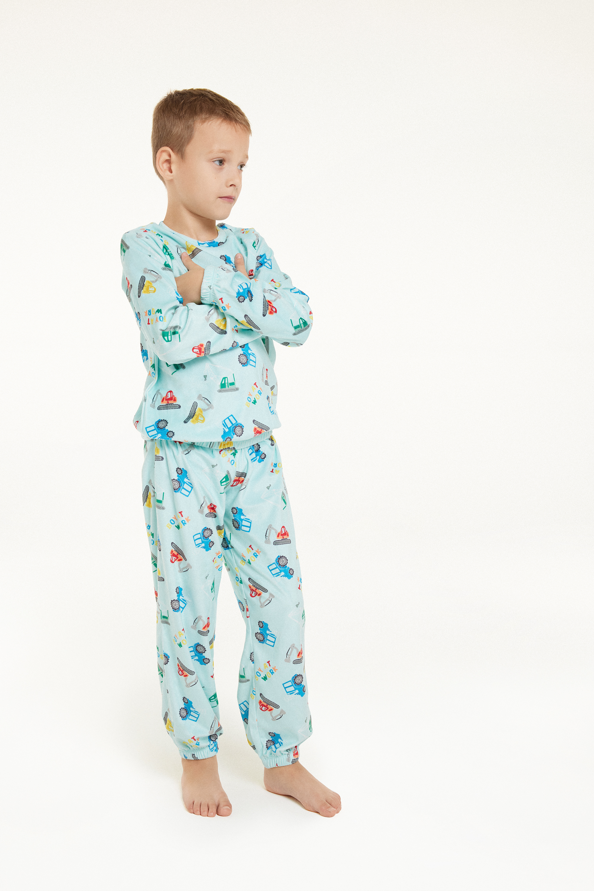Tractor Print Long Microfleece Pyjamas