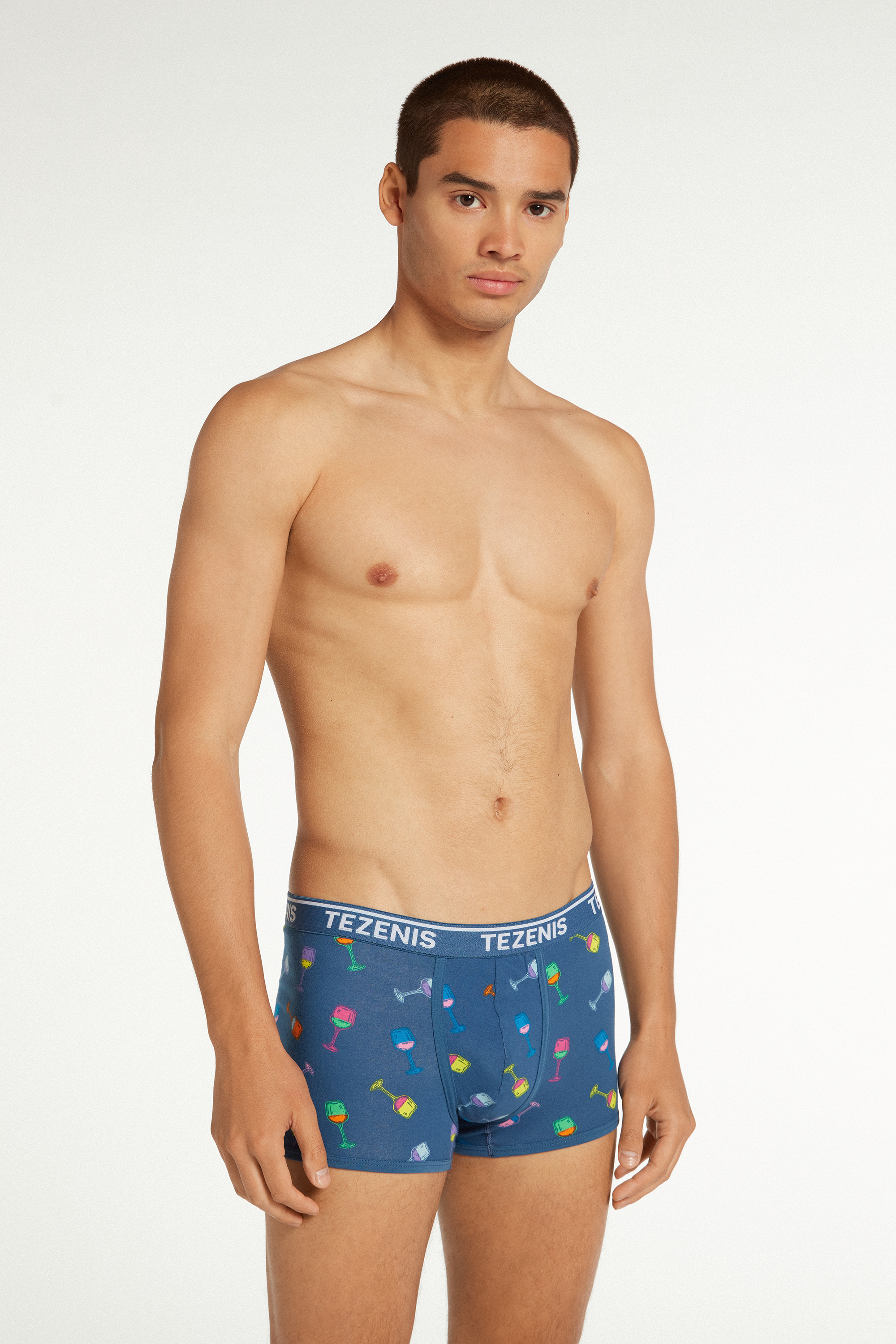 Printed Cotton Boxers with Contrasting Trim and Logo
