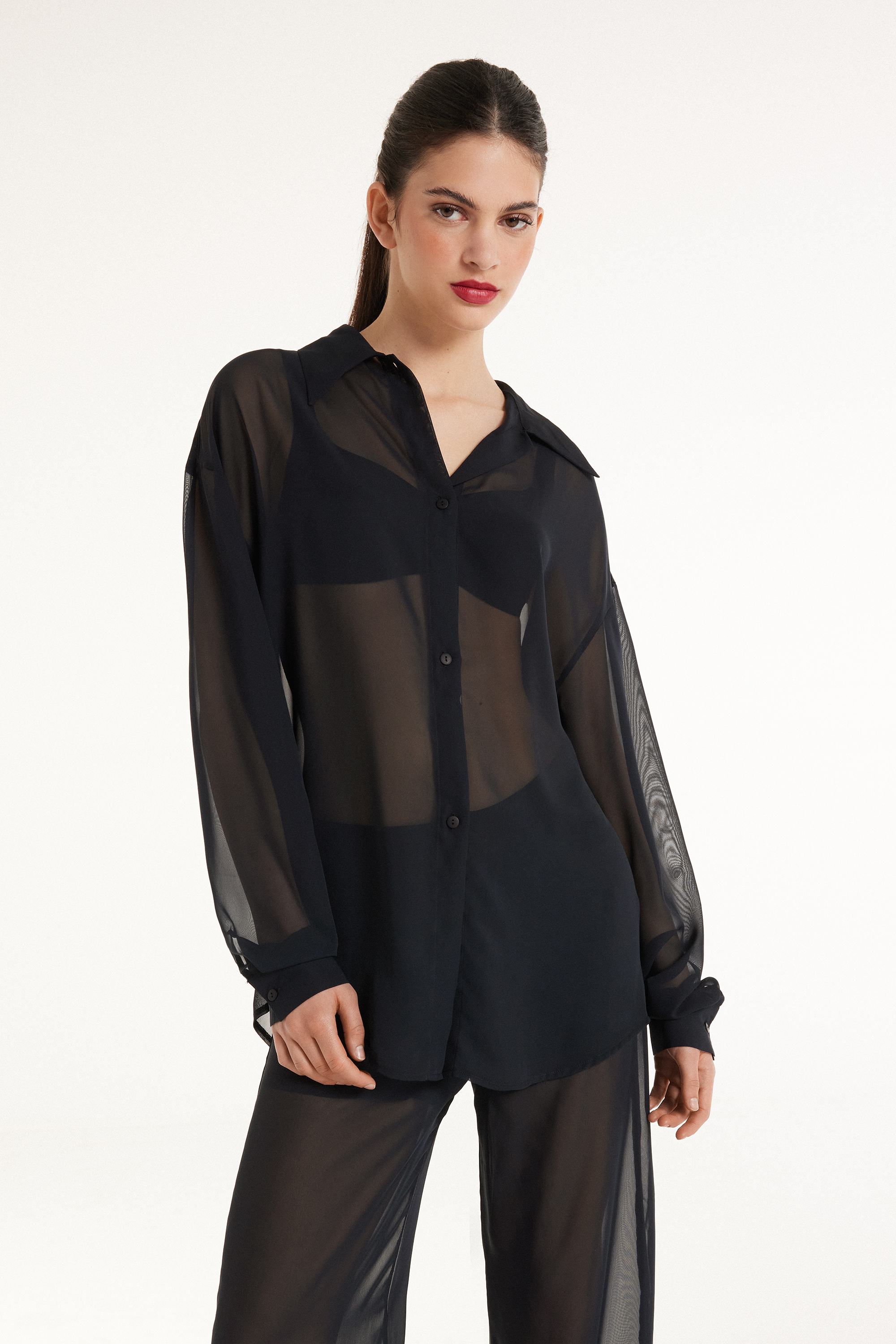 Long-Sleeved Chiffon Shirt