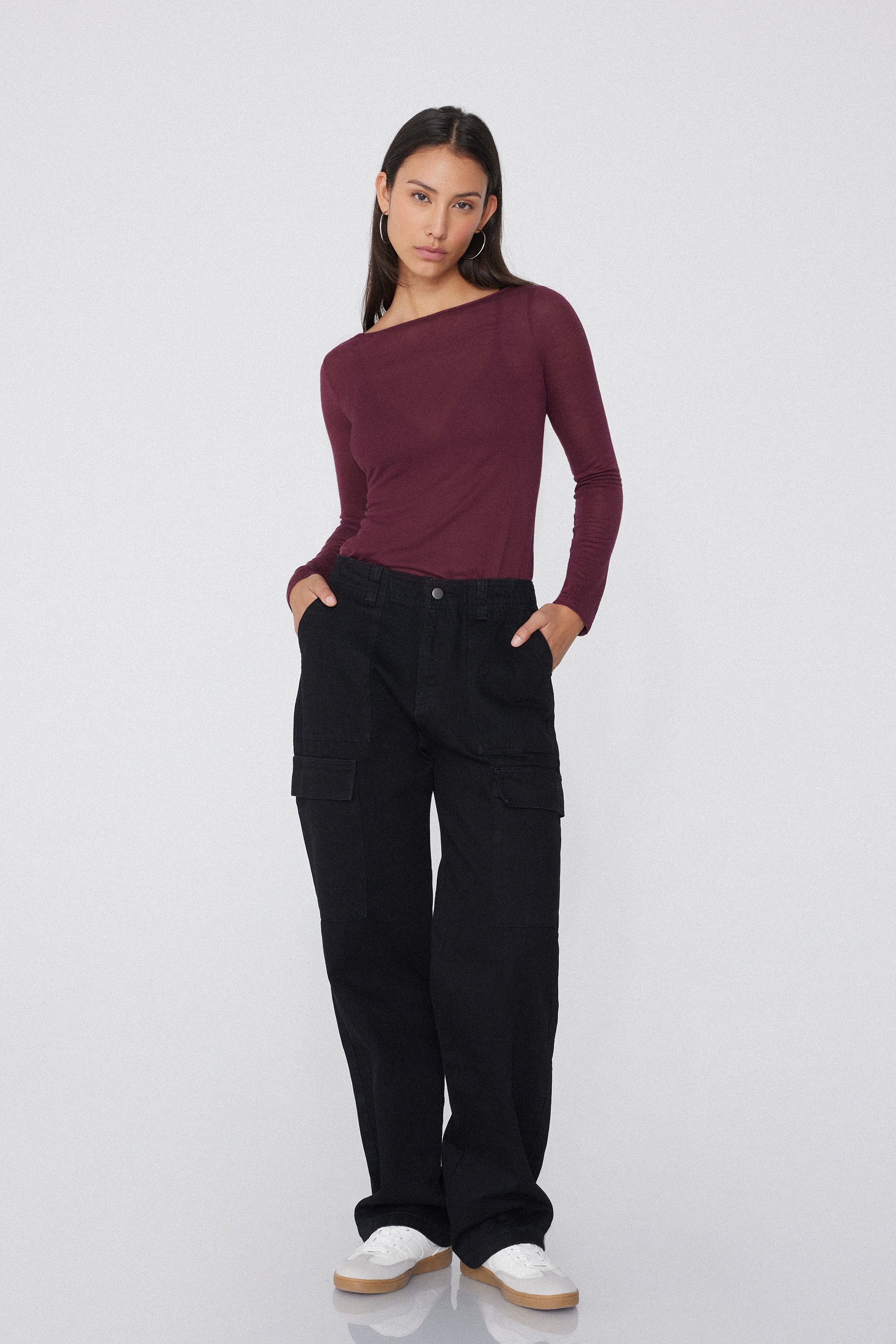 Viscose and Merino Wool Long-Sleeved Boat Neck Top