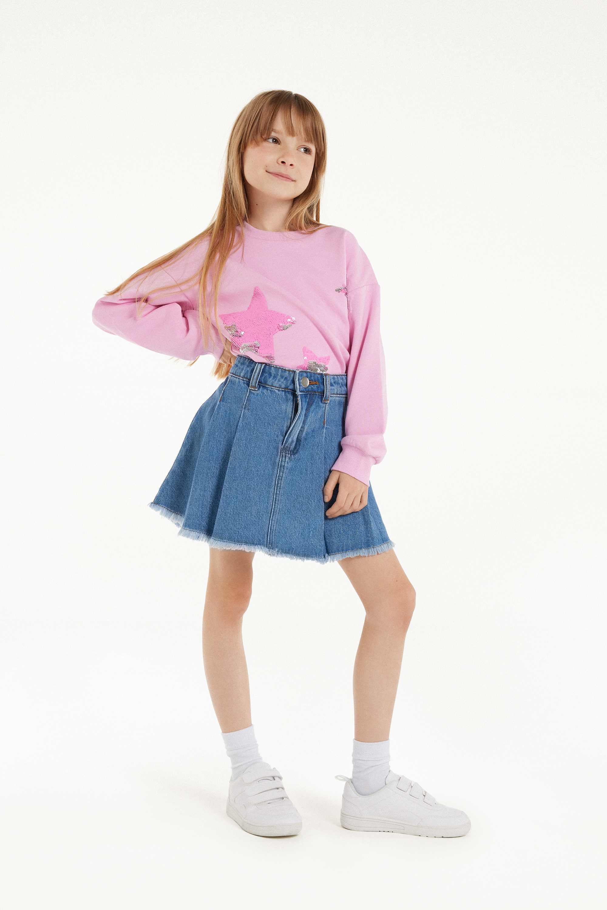 Pleated Denim Mini Skirt