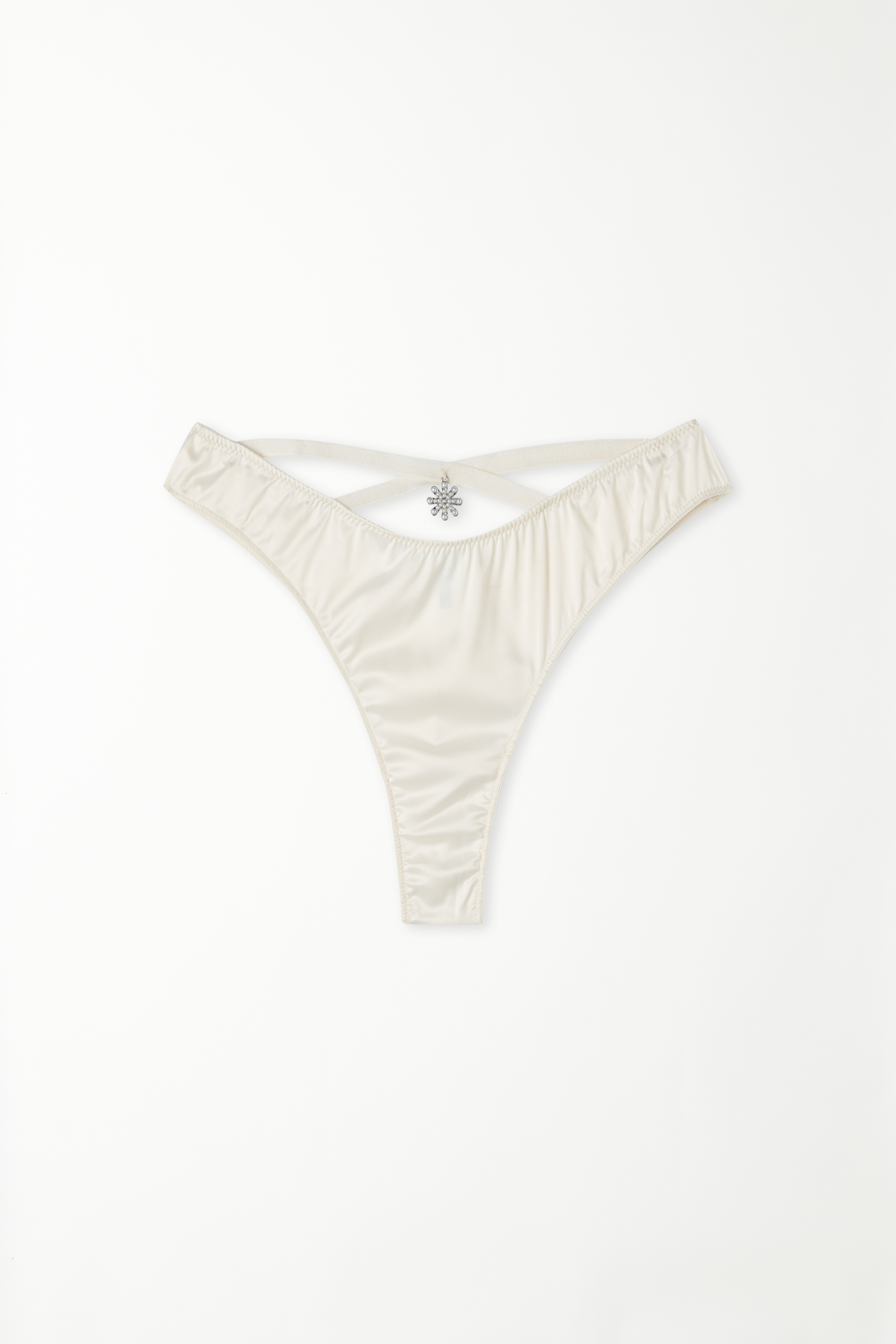 Satin Brazilian Briefs with Crossover and Rhinestone Heart