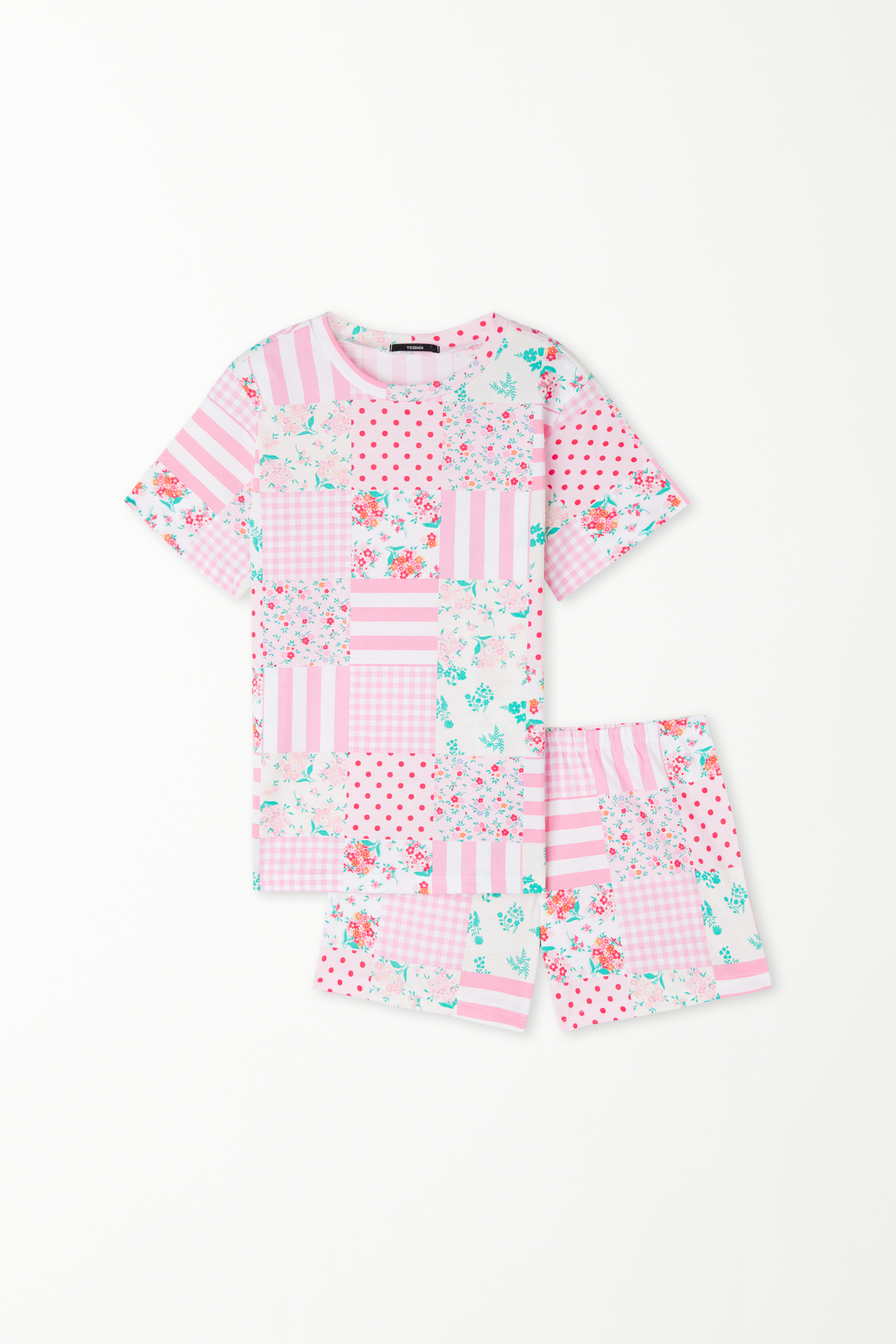 Short Cotton Pyjamas with Patchwork Print