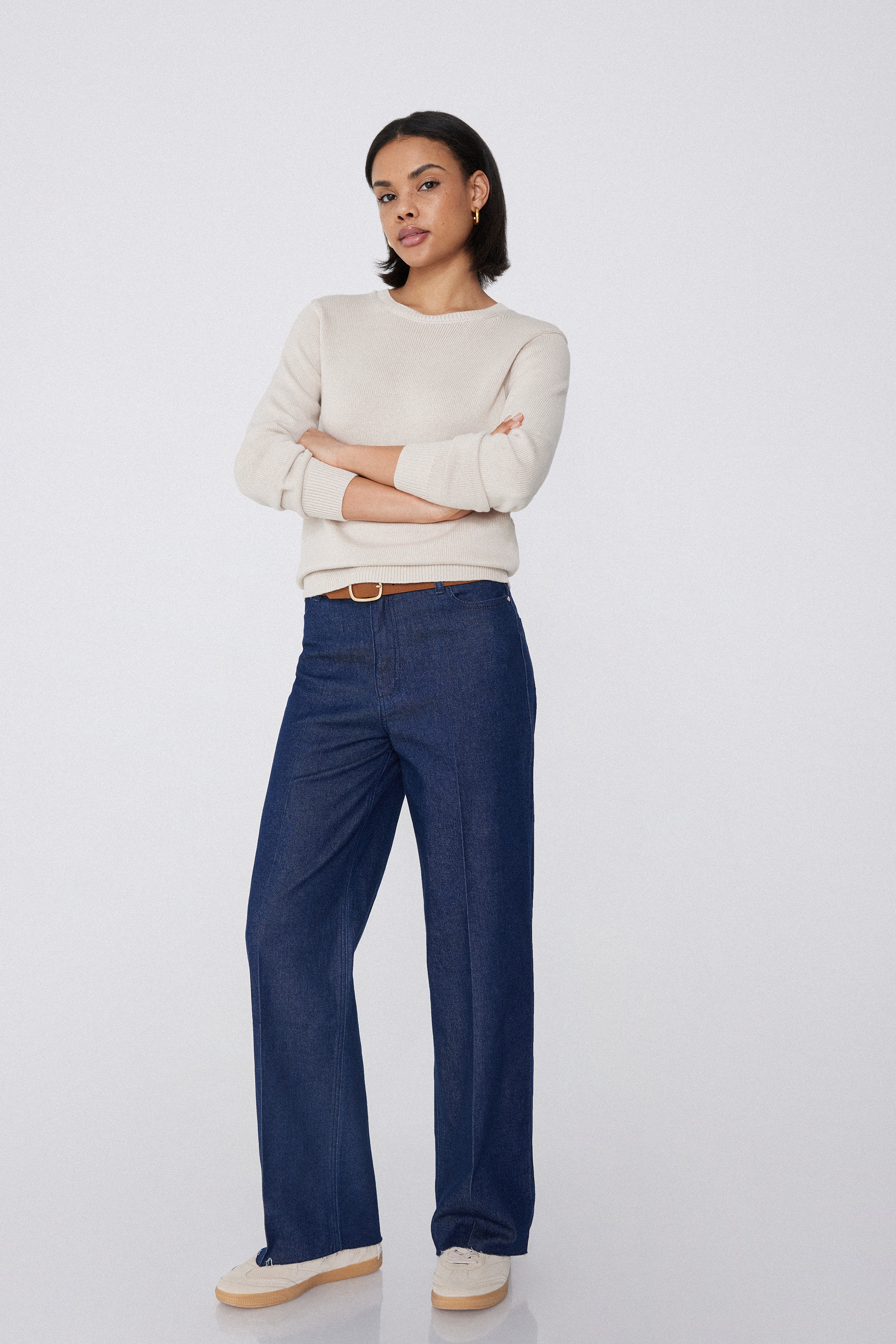 Full Length High Waist Denim Palazzo Pants