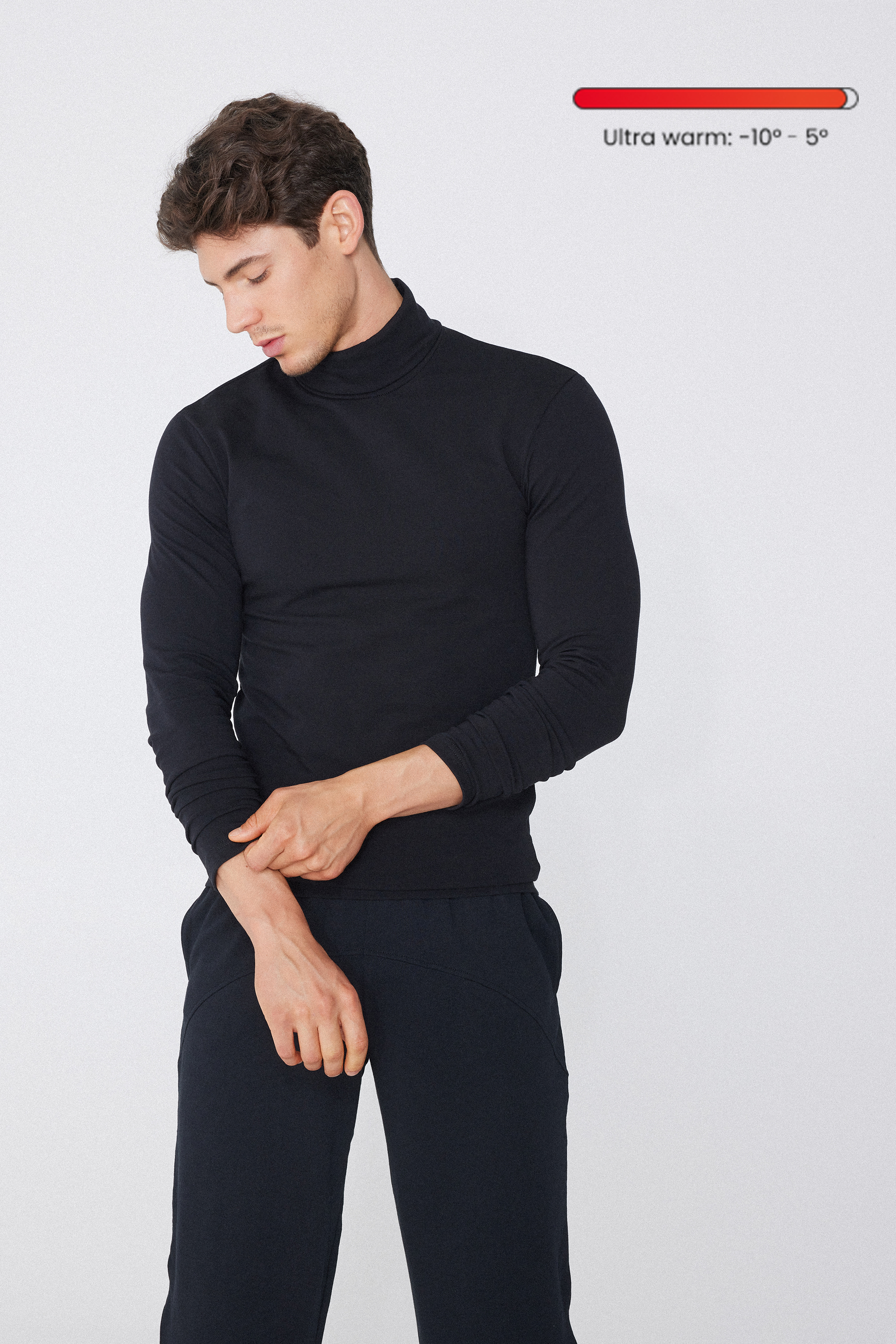 Maglia Collo Alto in Cotone Termico con Manica Lunga