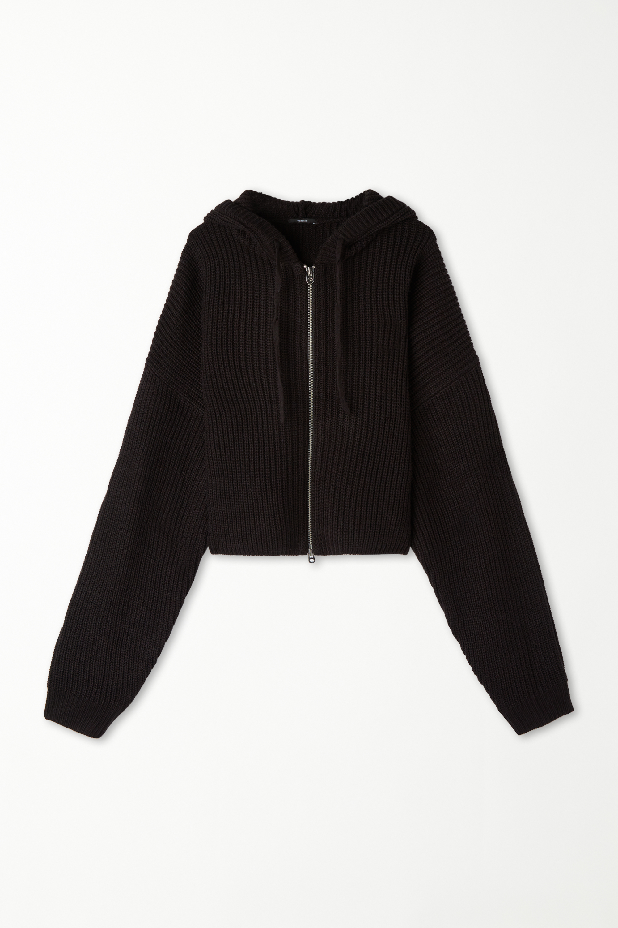 Long-Sleeved Short Ribbed Fleece Jersey with Hood and Zip