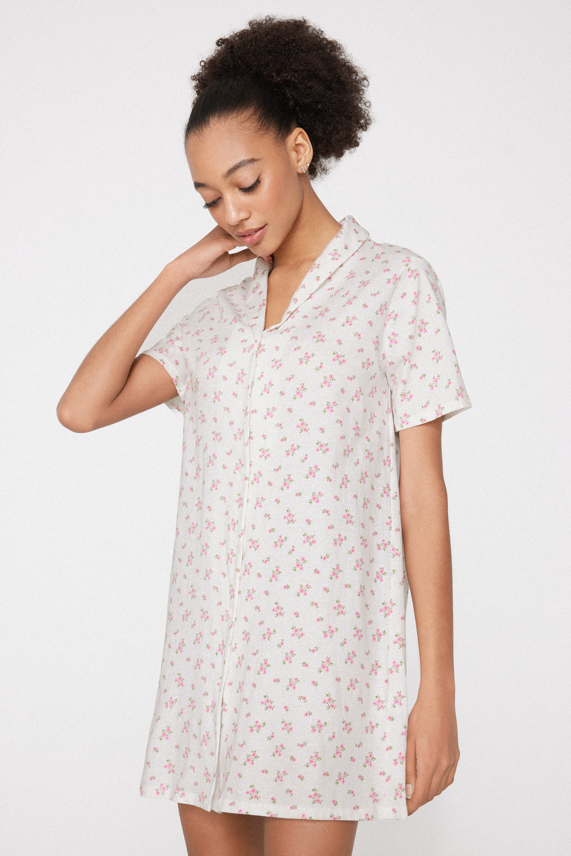 Cotton Floral Button-Up Nightshirt