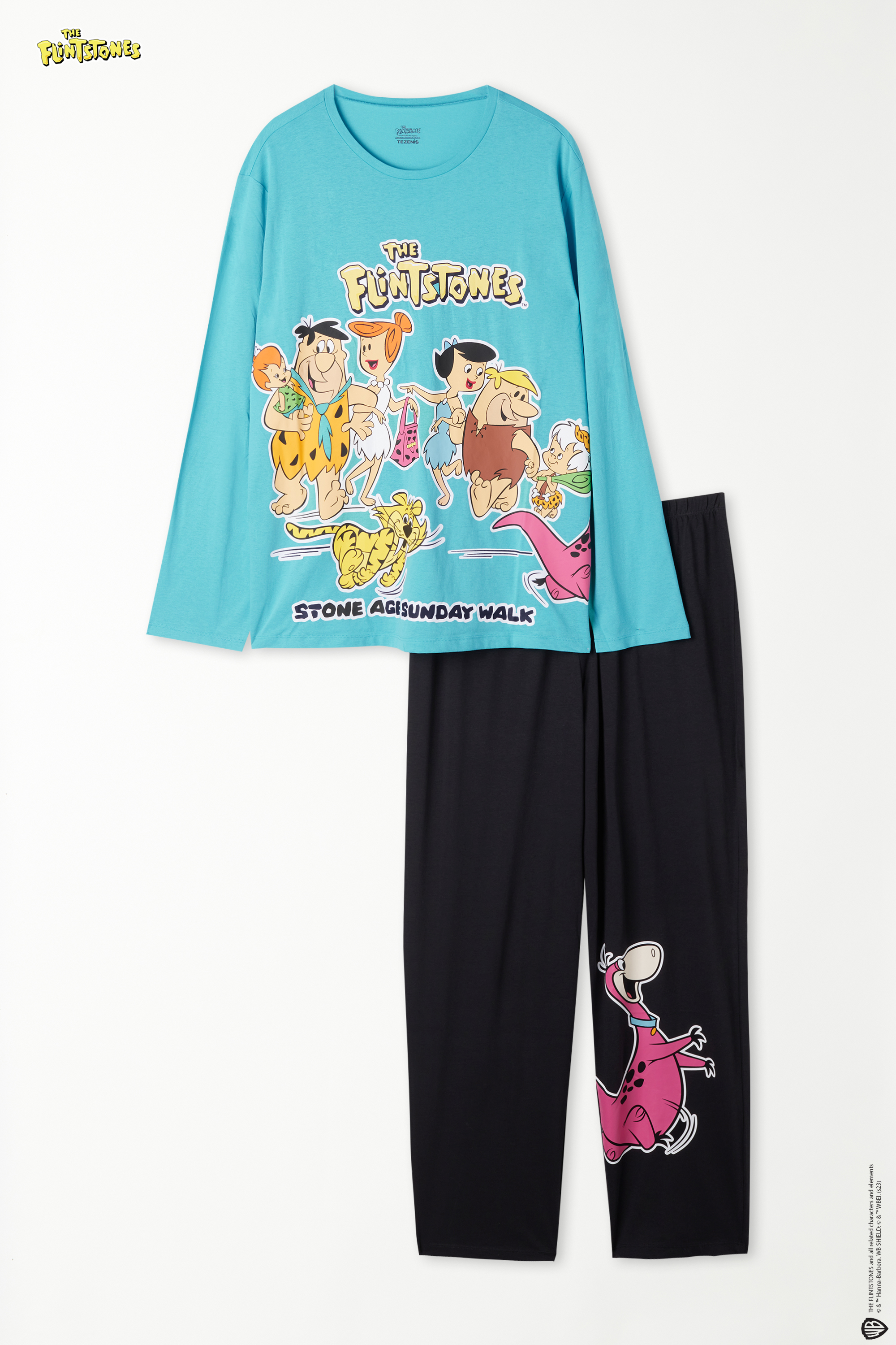 Długa Bawełniana Piżama Męska z Nadrukiem Flintstones