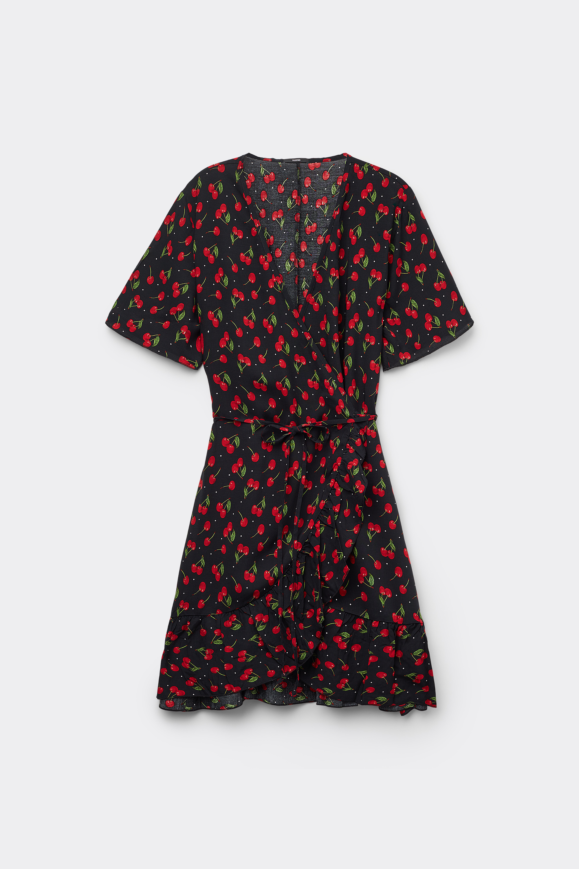 Short-Sleeved Viscose Fabric Mini Wrap Dress