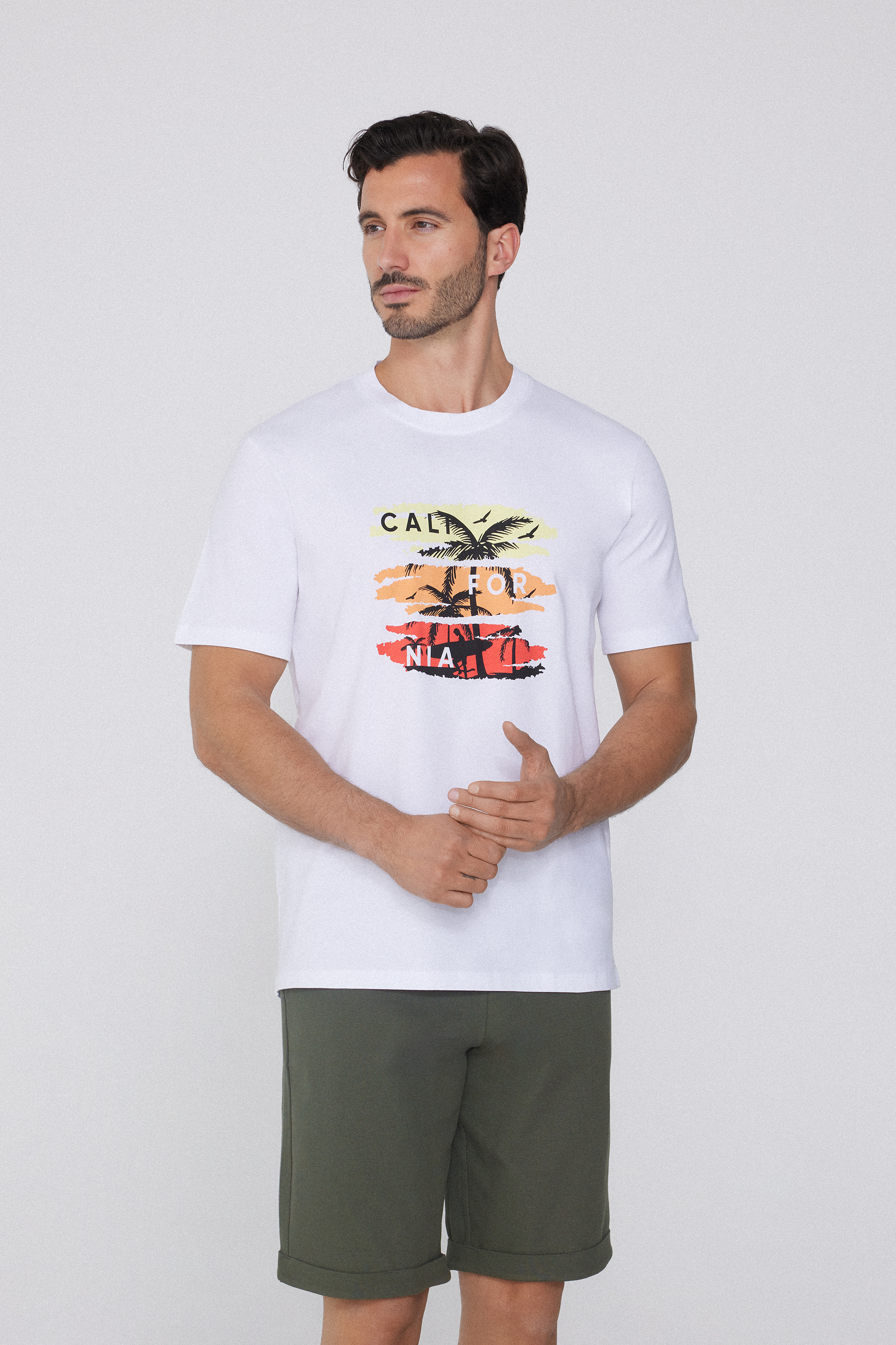 Crew Neck Cotton T-Shirt with Print