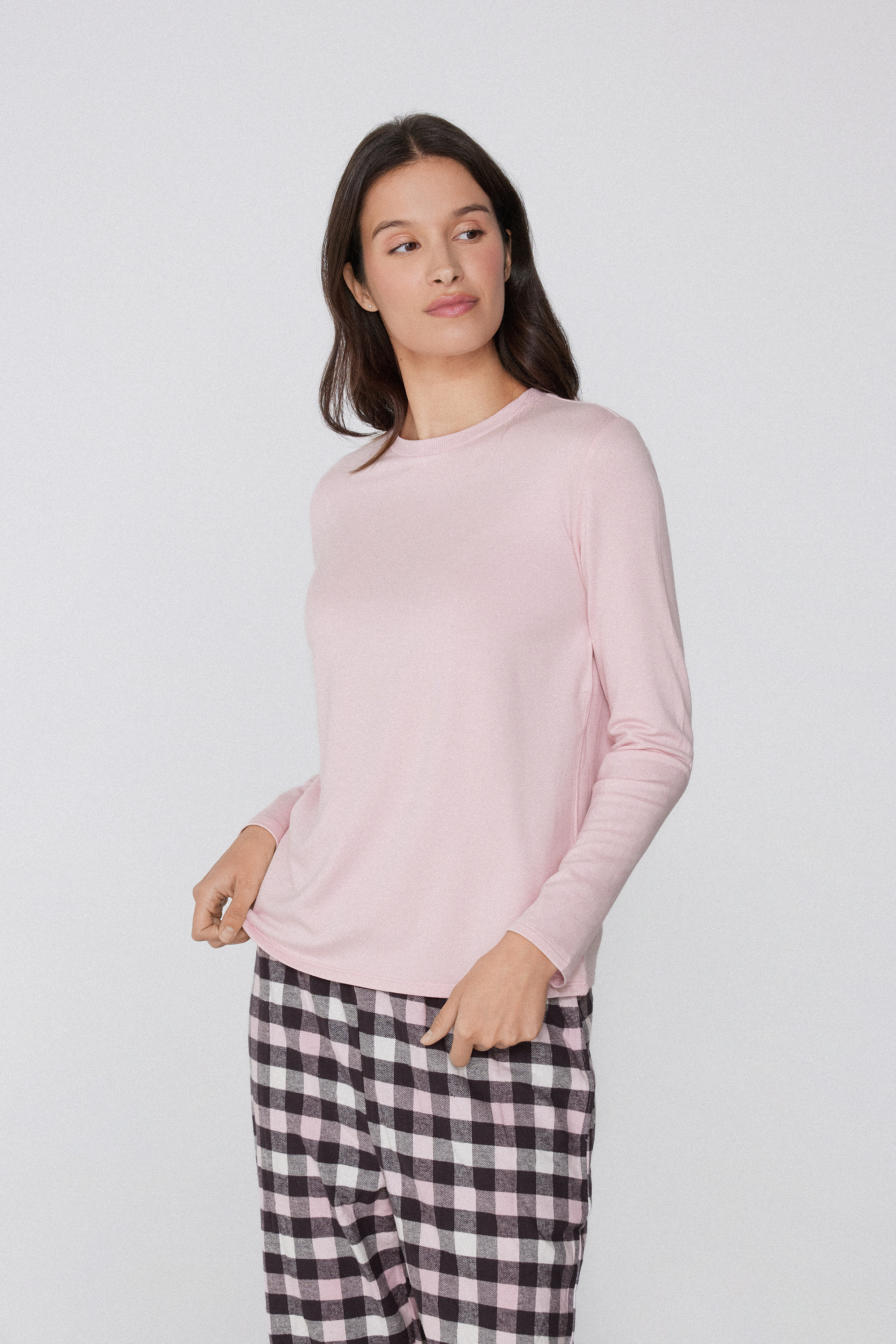 Camiseta Afelpada Manga Larga Cuello Redondo Viscosa
