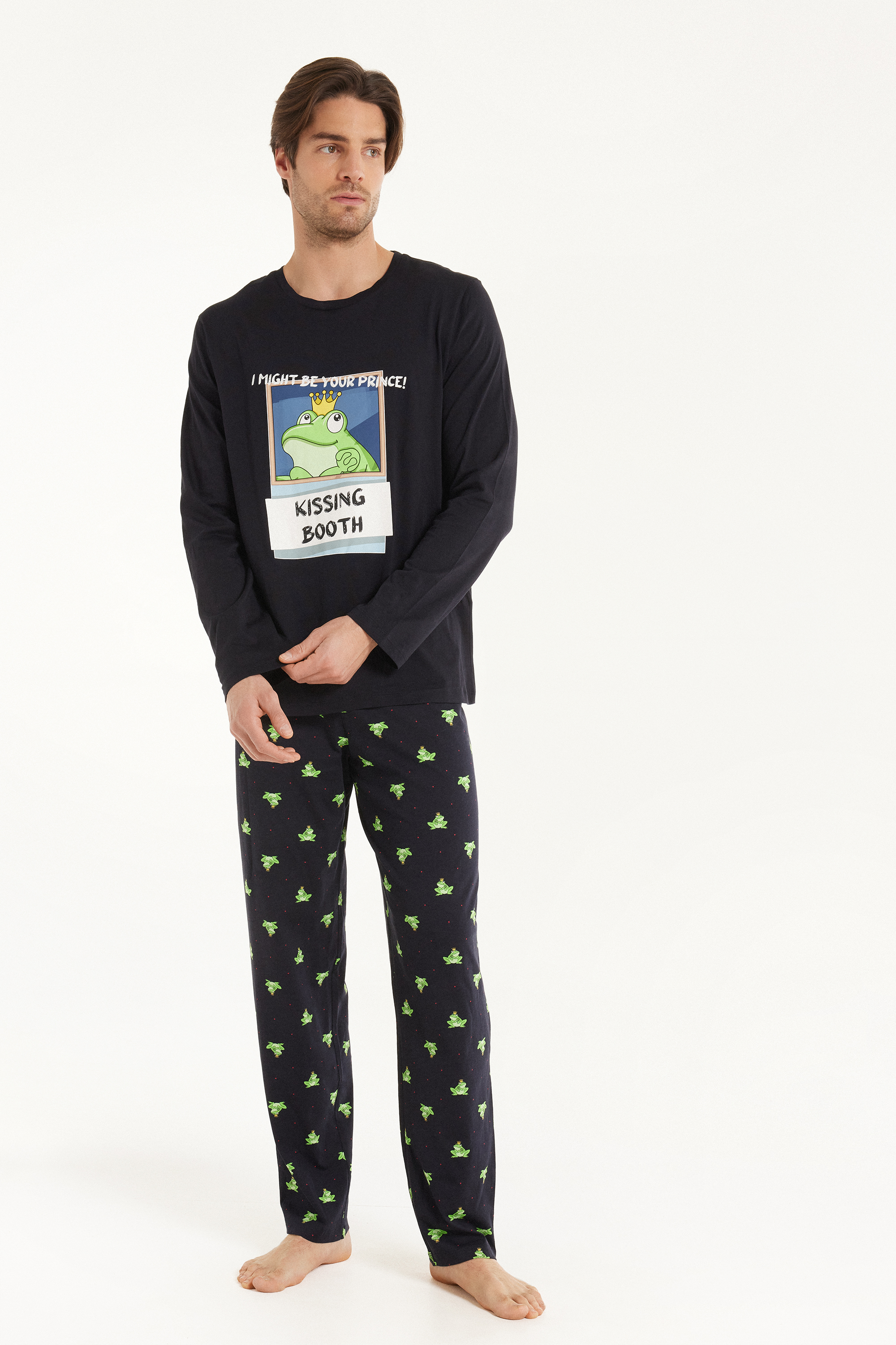Langer Pyjama aus Baumwolle mit Froschprint