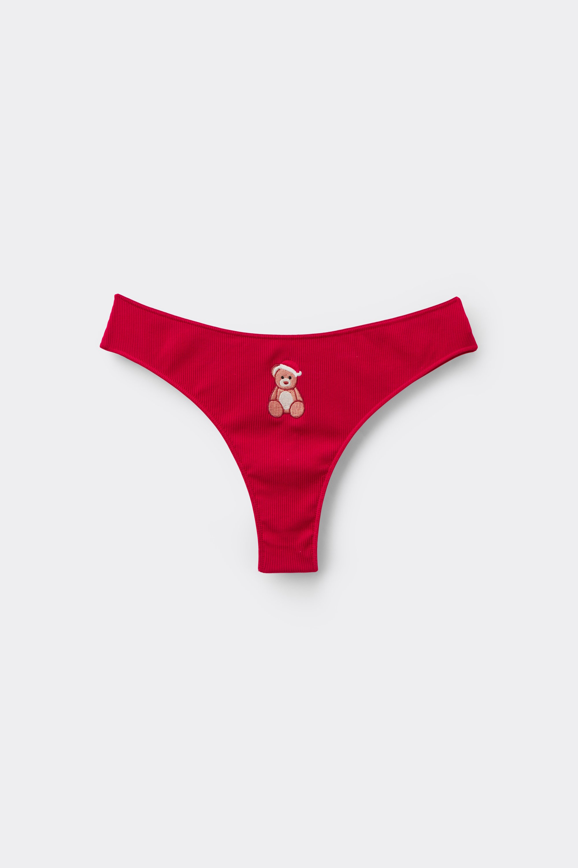Ribbed Cotton Brazilian Briefs with Embroidery