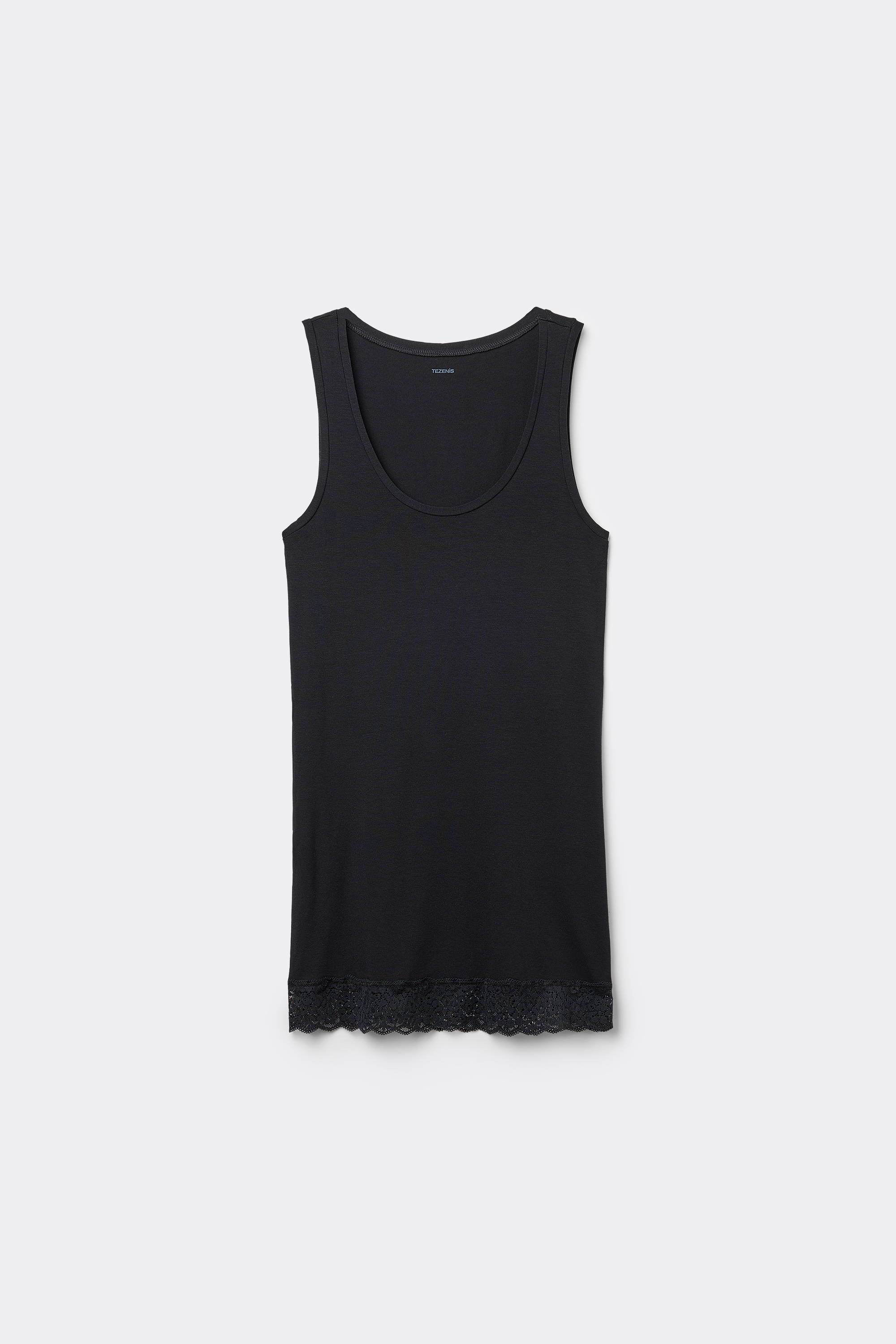 Camiseta larga de tirantes anchos viscosa con encaje