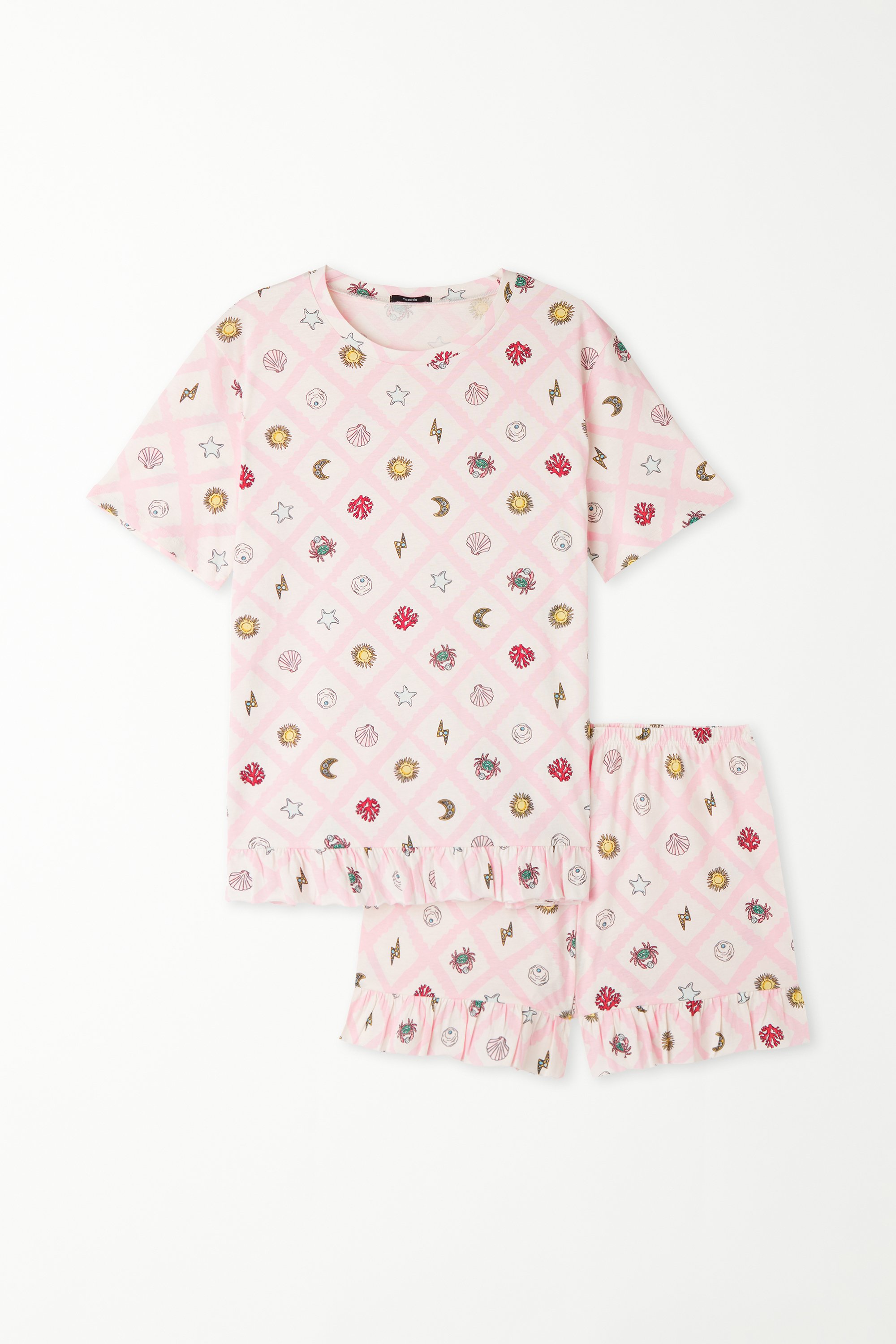 Kurzer Baumwoll-Pyjama mit halblangen Ärmeln und Printmuster Sommer