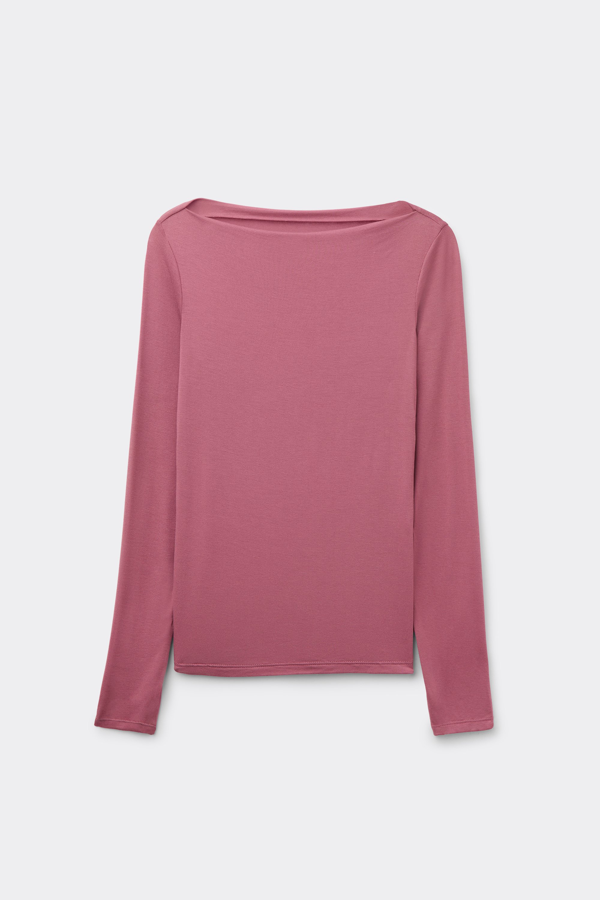 Long-Sleeved Viscose Boat-Neck Top