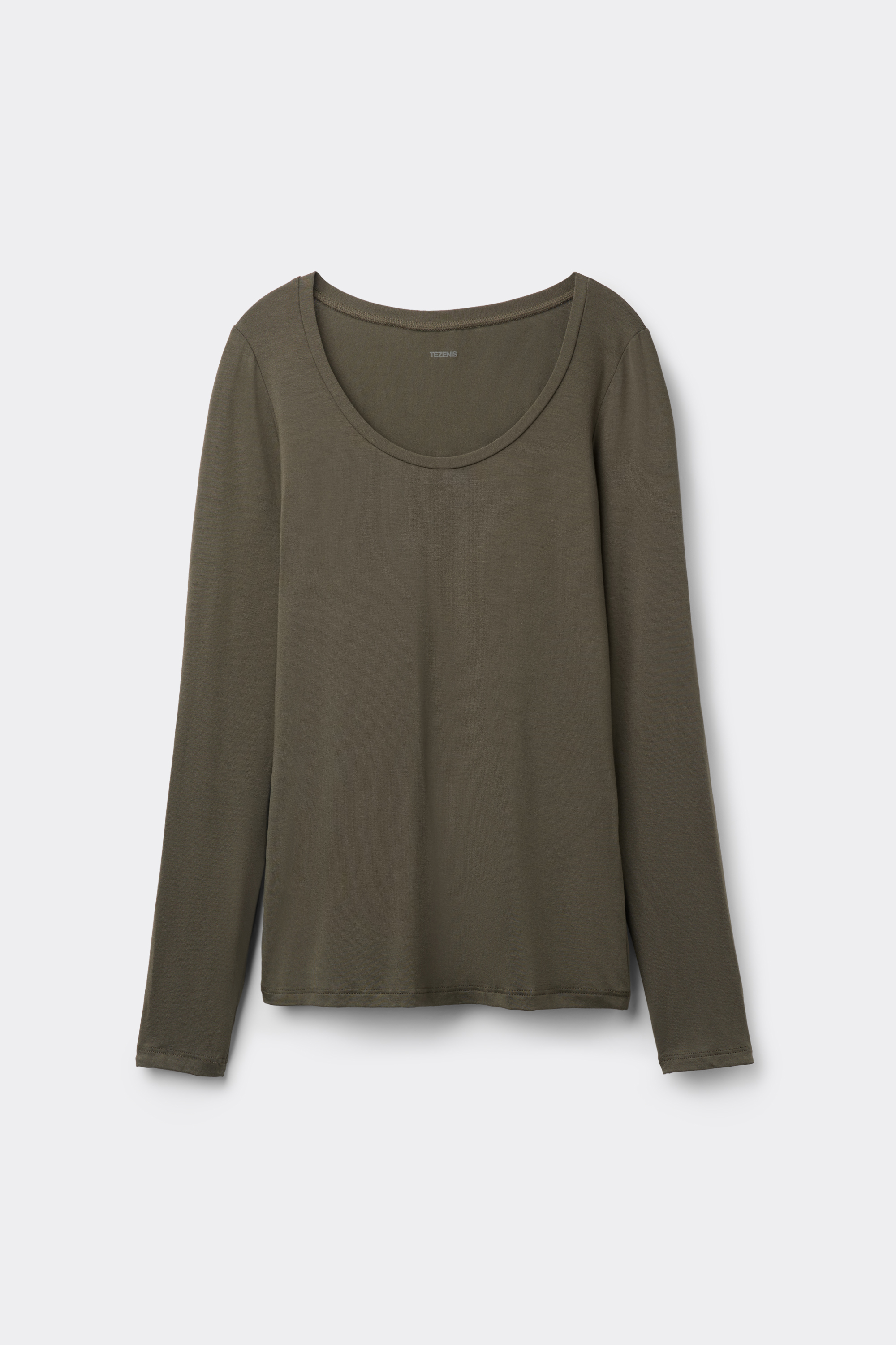 Viscose Top met Lange Mouw en Lage Ronde Hals