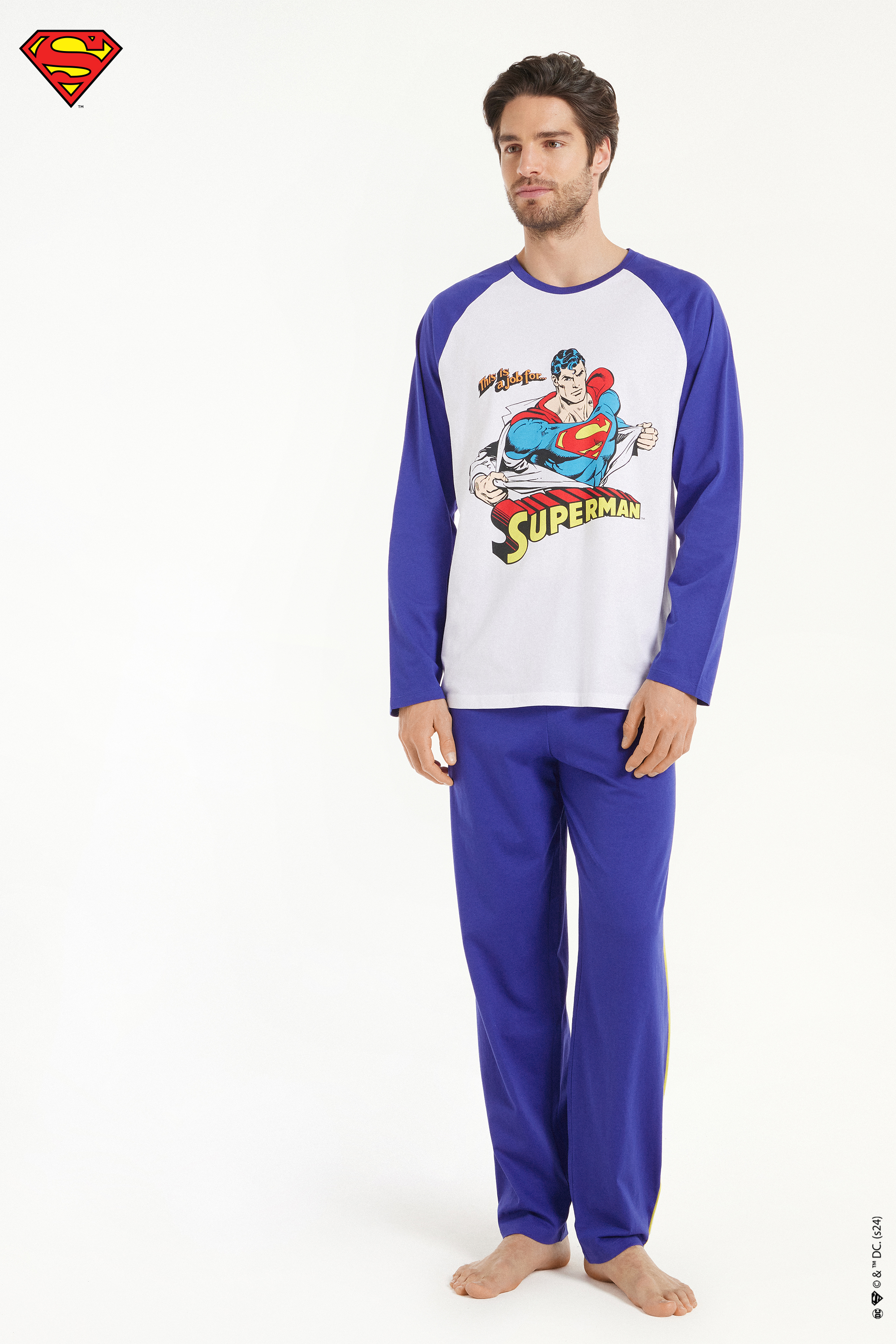 Long Cotton Pyjamas with Superman Print
