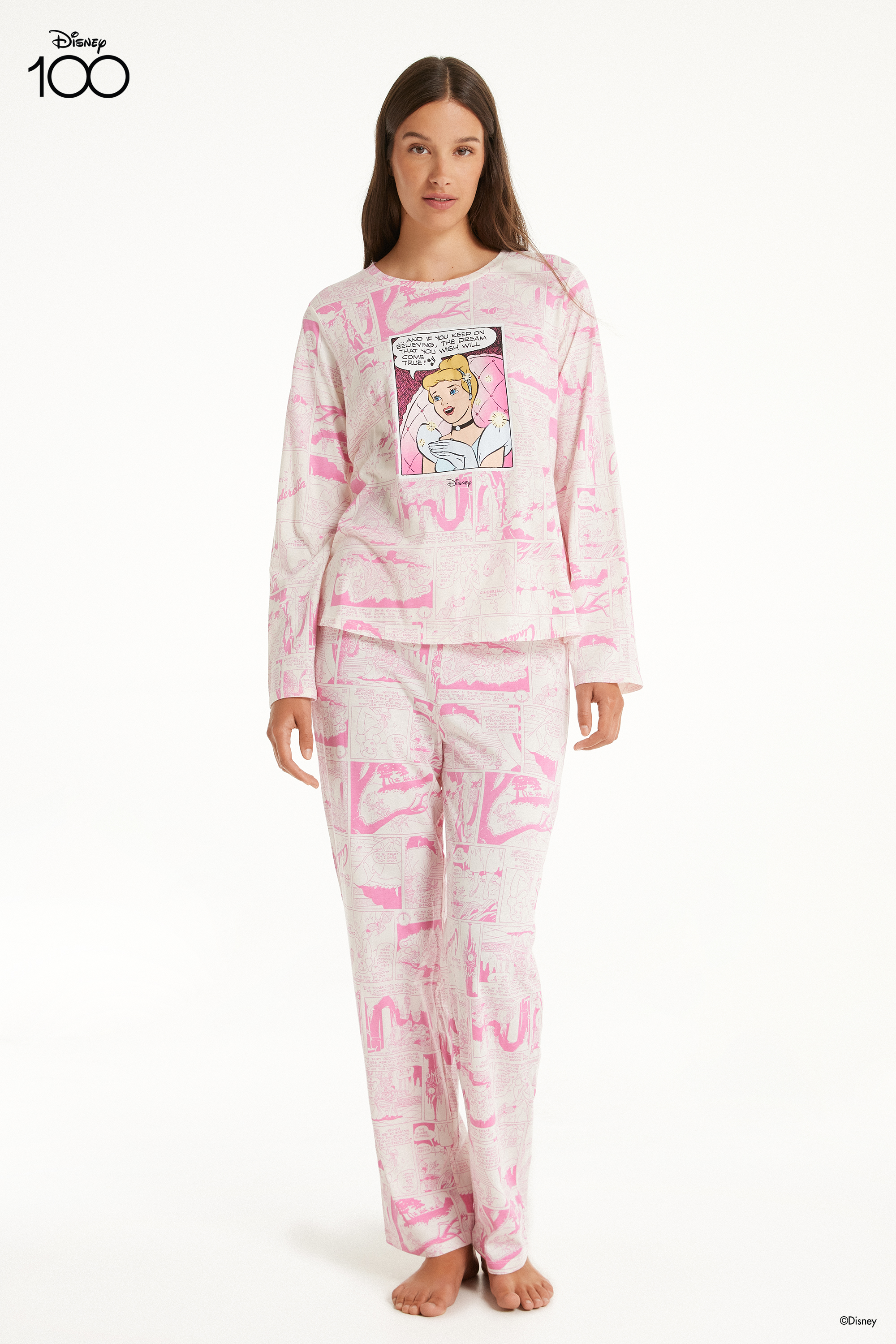 Pyjama Long Coton avec Imprimé Disney 100