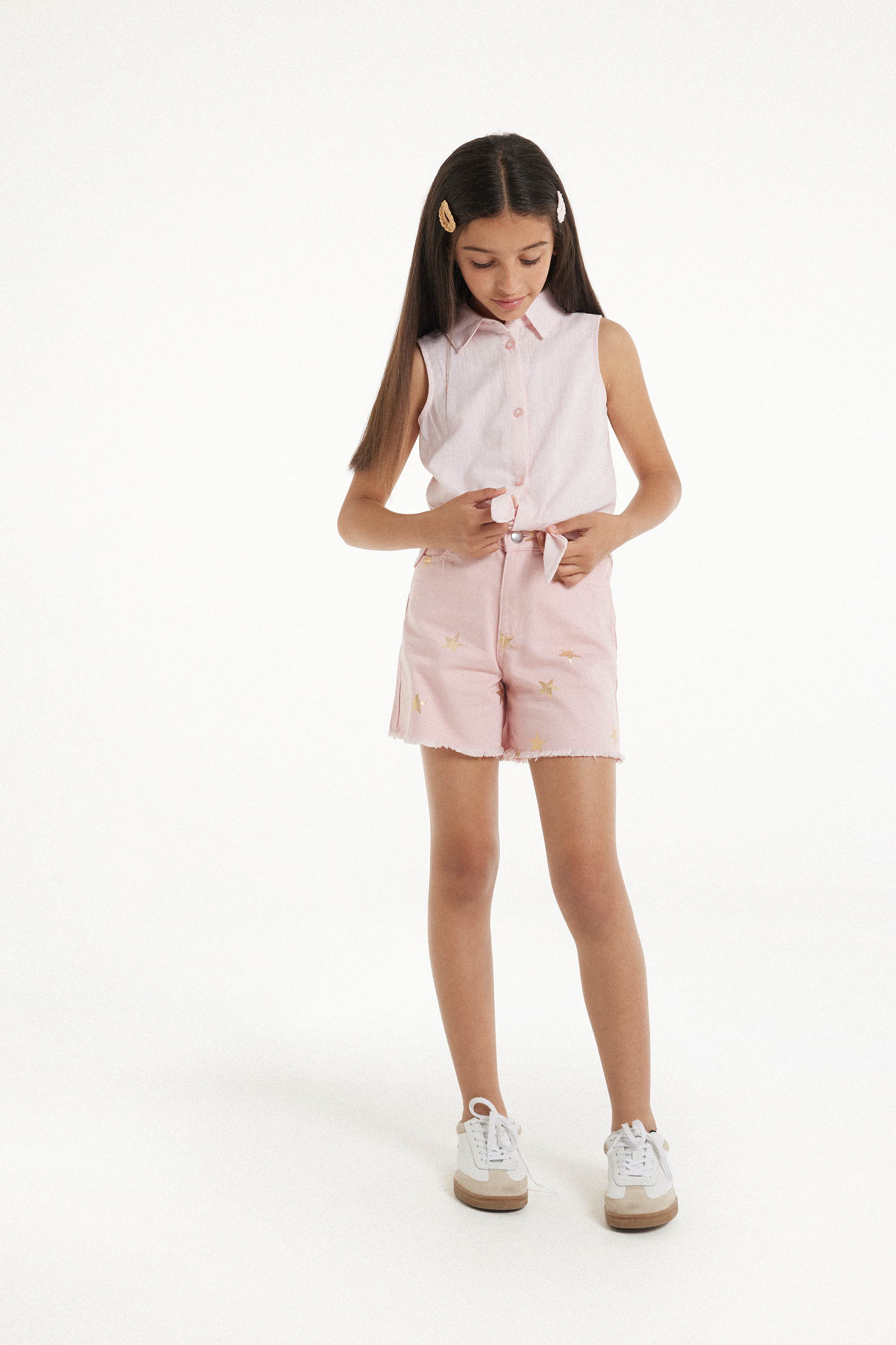 Short en Denim Frangé