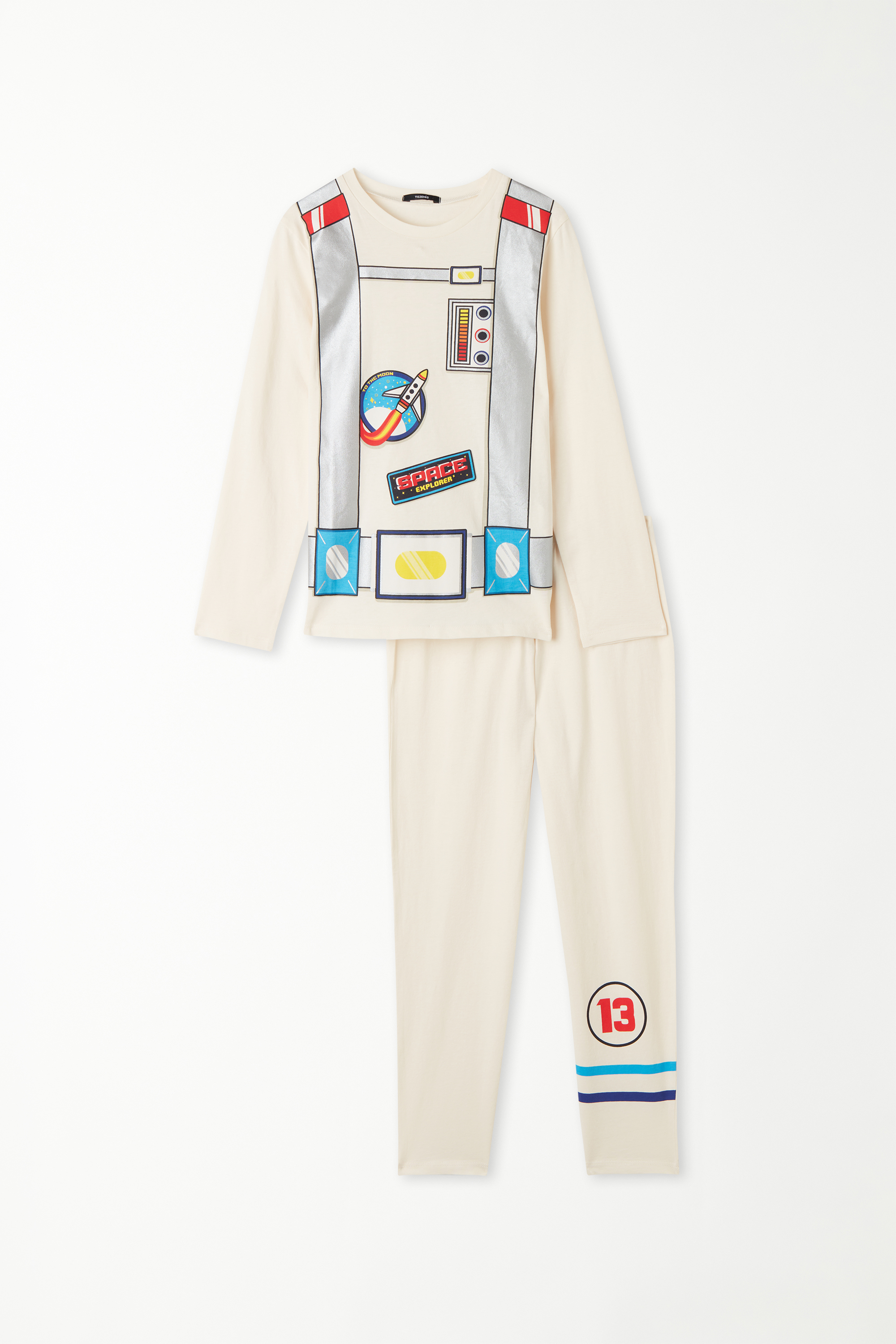 Kids’ Long Cotton Pyjamas with Astronaut Print