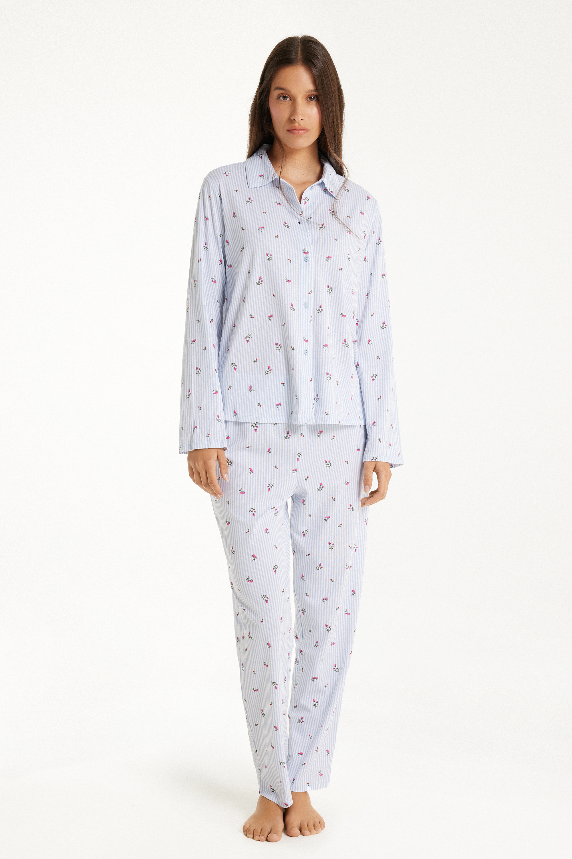 Long Cotton Button-Down Pyjamas