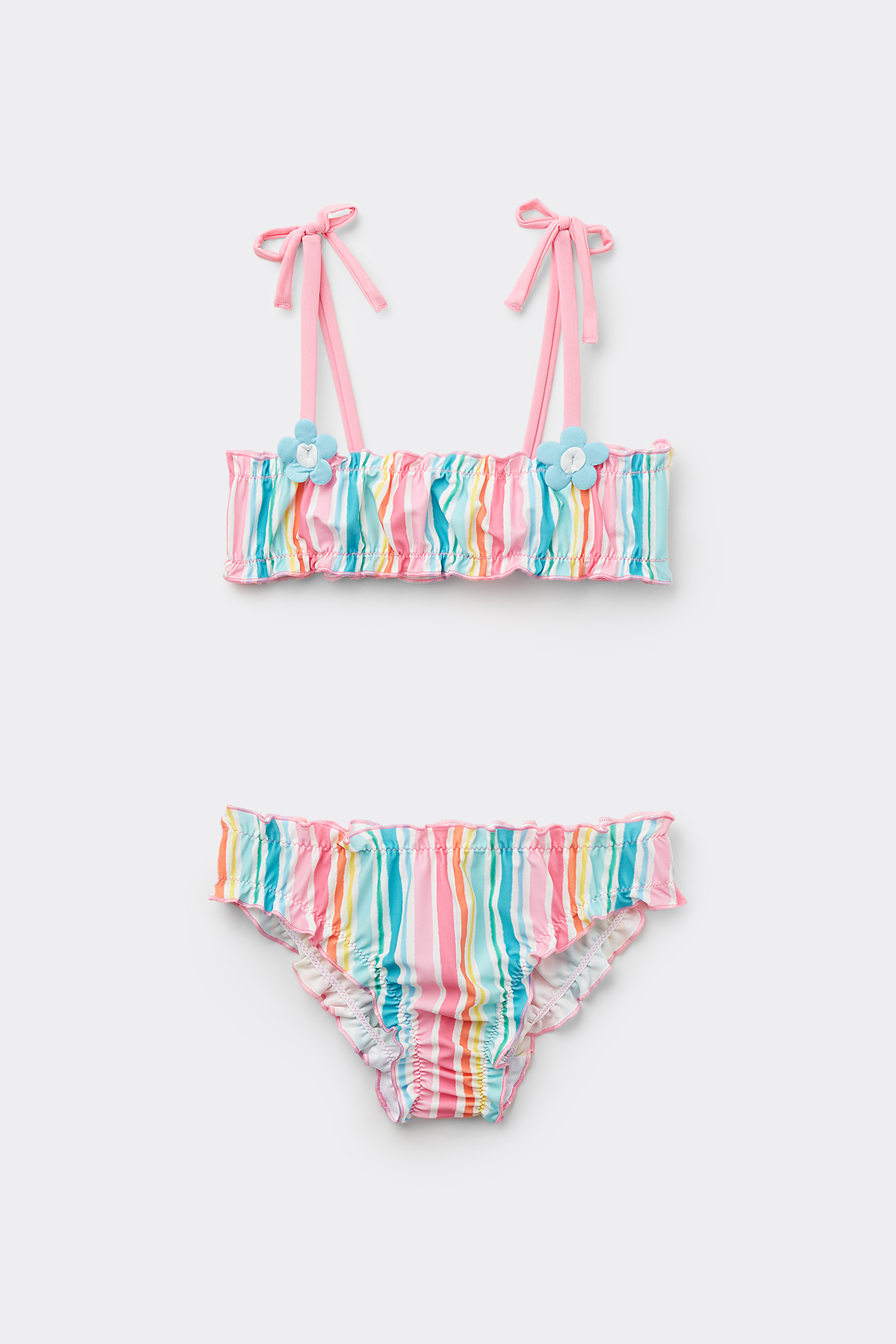 Haut de Maillot Bandeau avec Bas de Maillot à Rayures Multicolores Fille