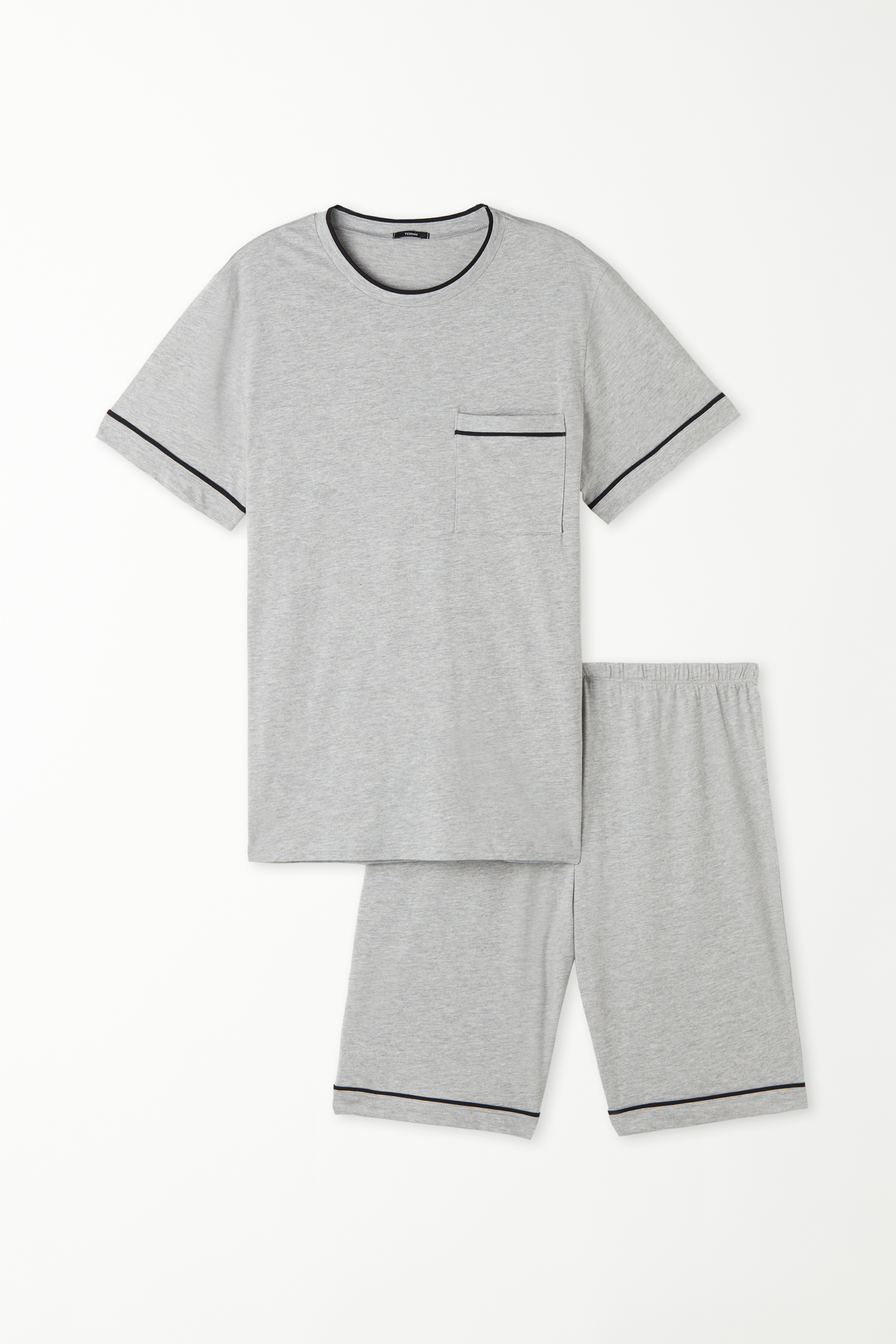 Piped Basic Short Cotton Pyjamas with Pocket