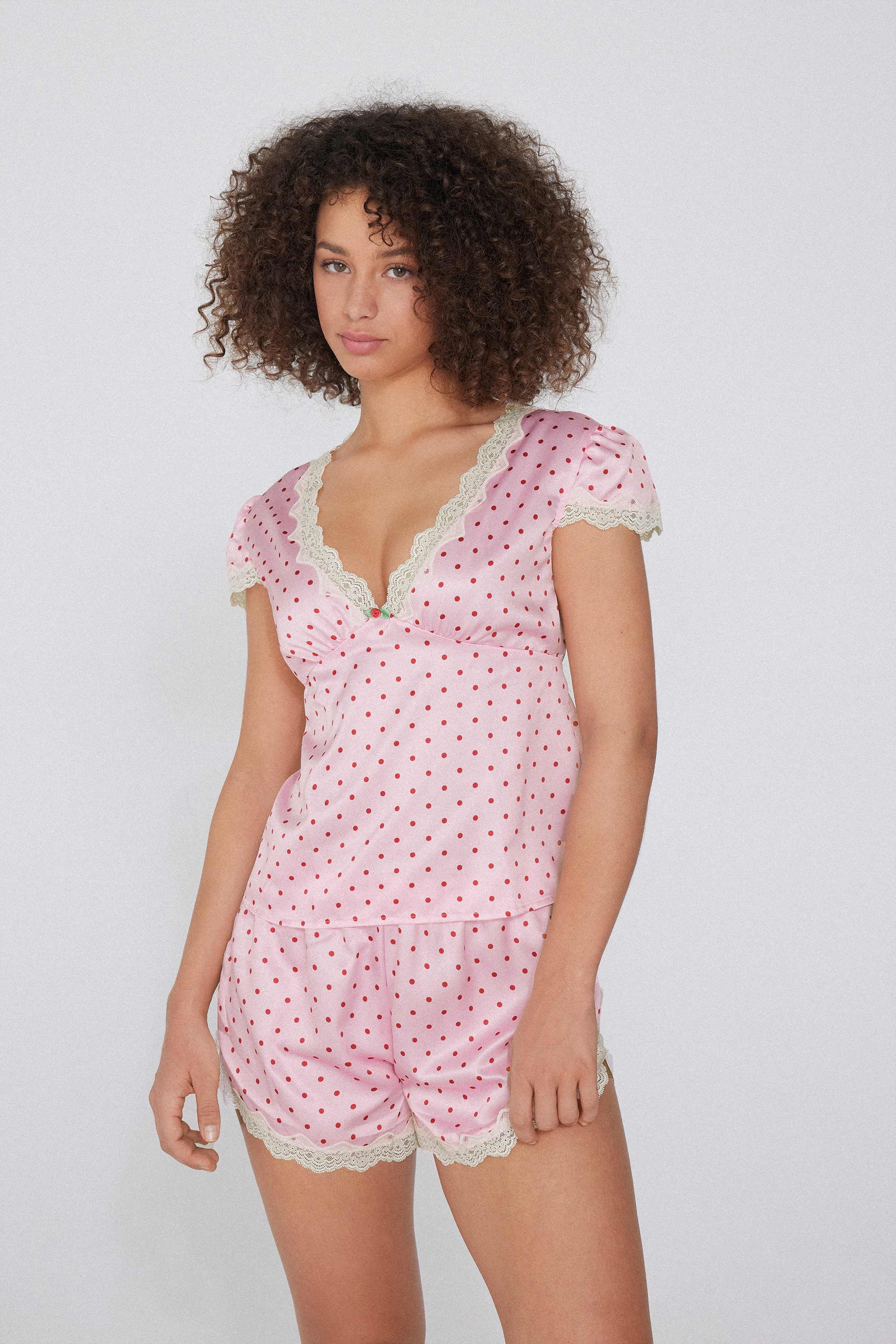 Maglia Mezza Manica in Raso Pois e Pizzo