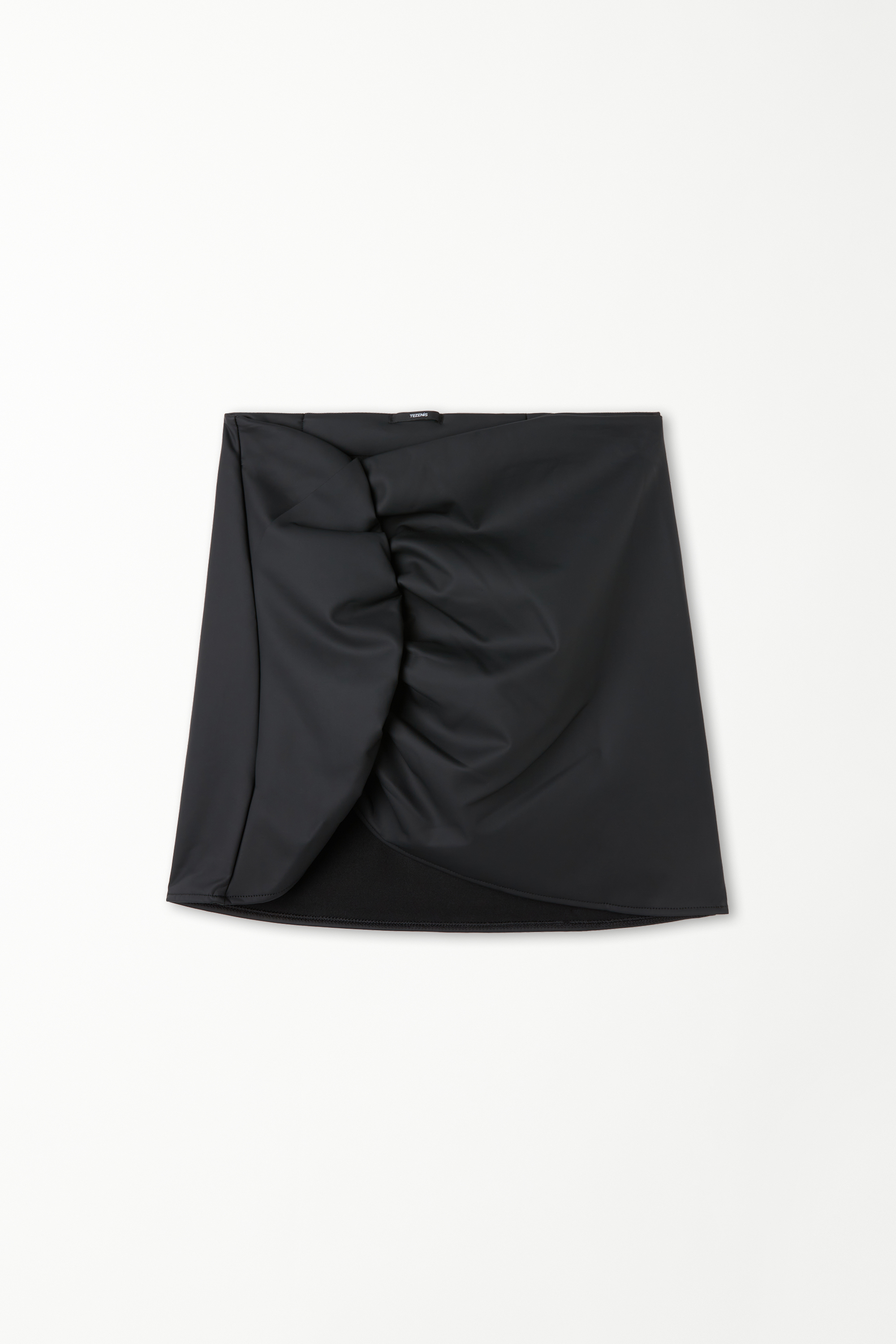 Opaque Coated-Effect Longuette Mini Skirt