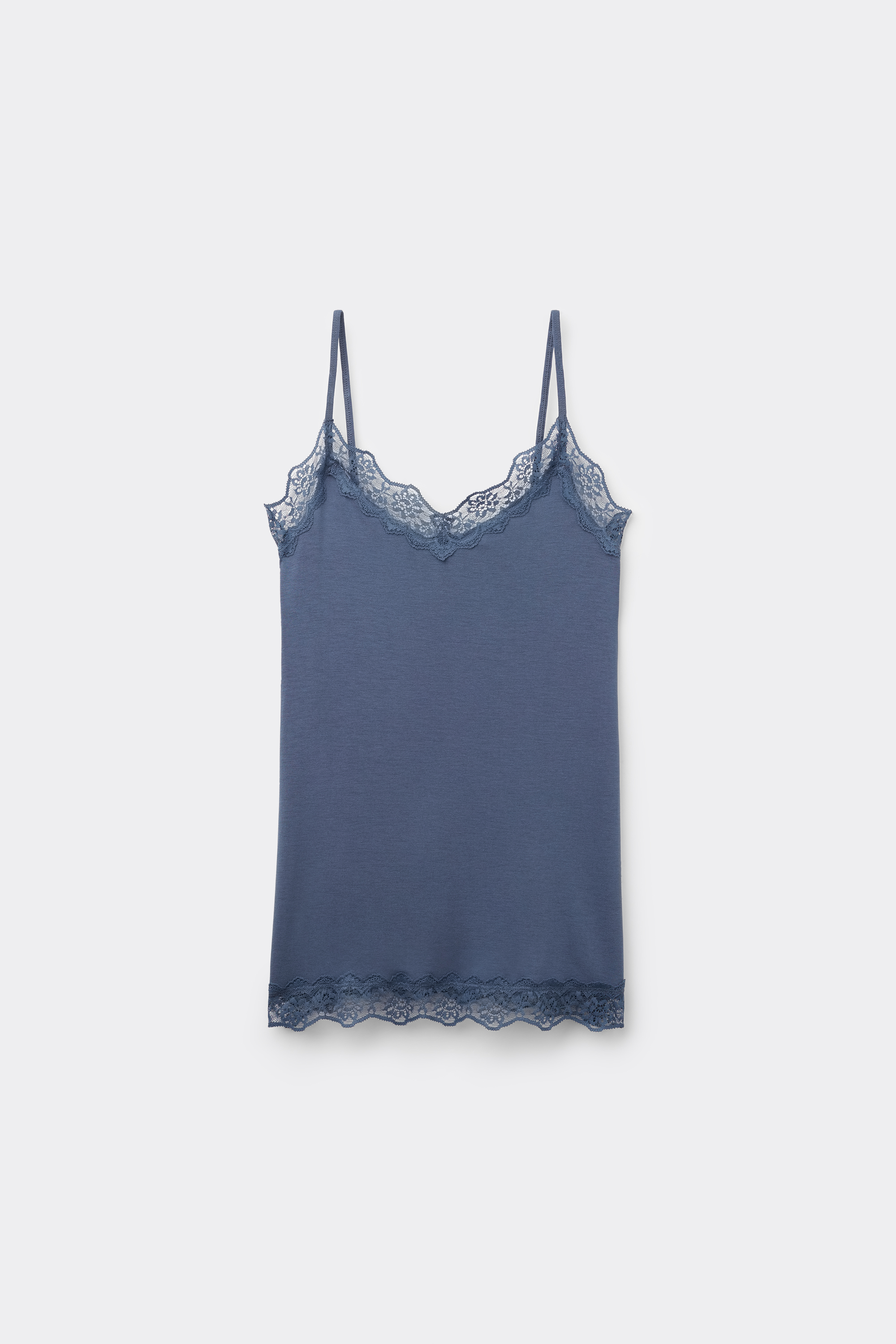 Viscose and Lace Camisole with Thin Shoulder Straps and V-Neck