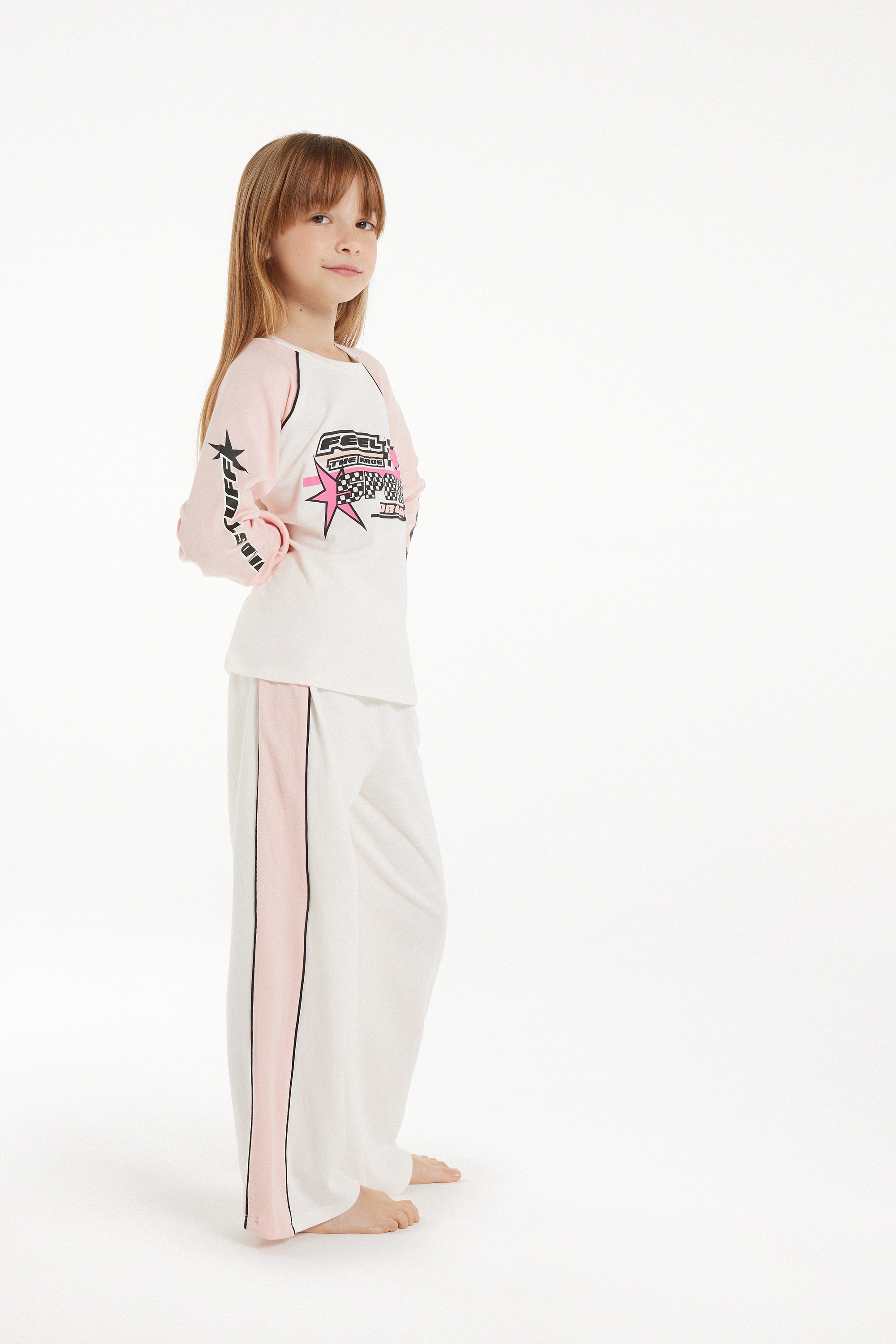 Girls’ Long Cotton "Race" Print Pyjamas