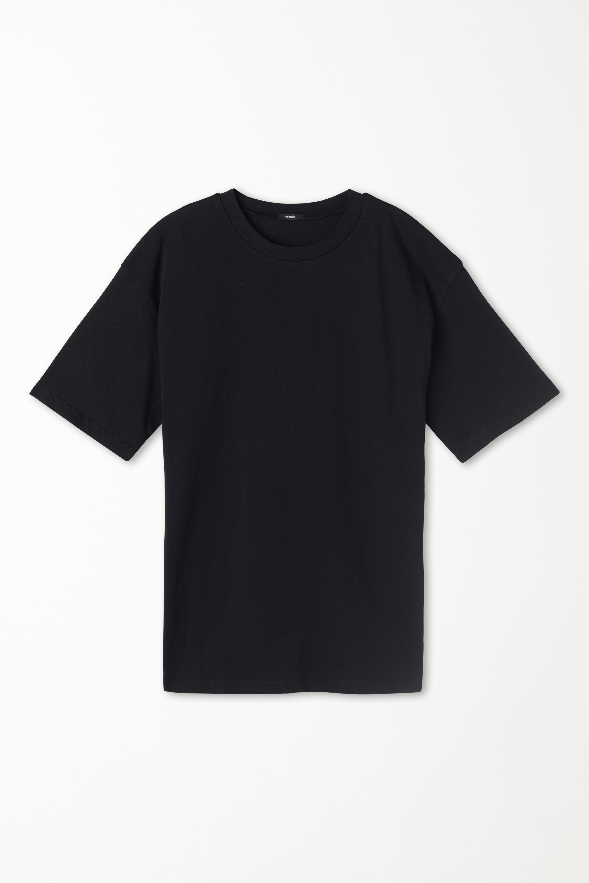 Rounded Neck Cotton T-Shirt with Ripped Hem