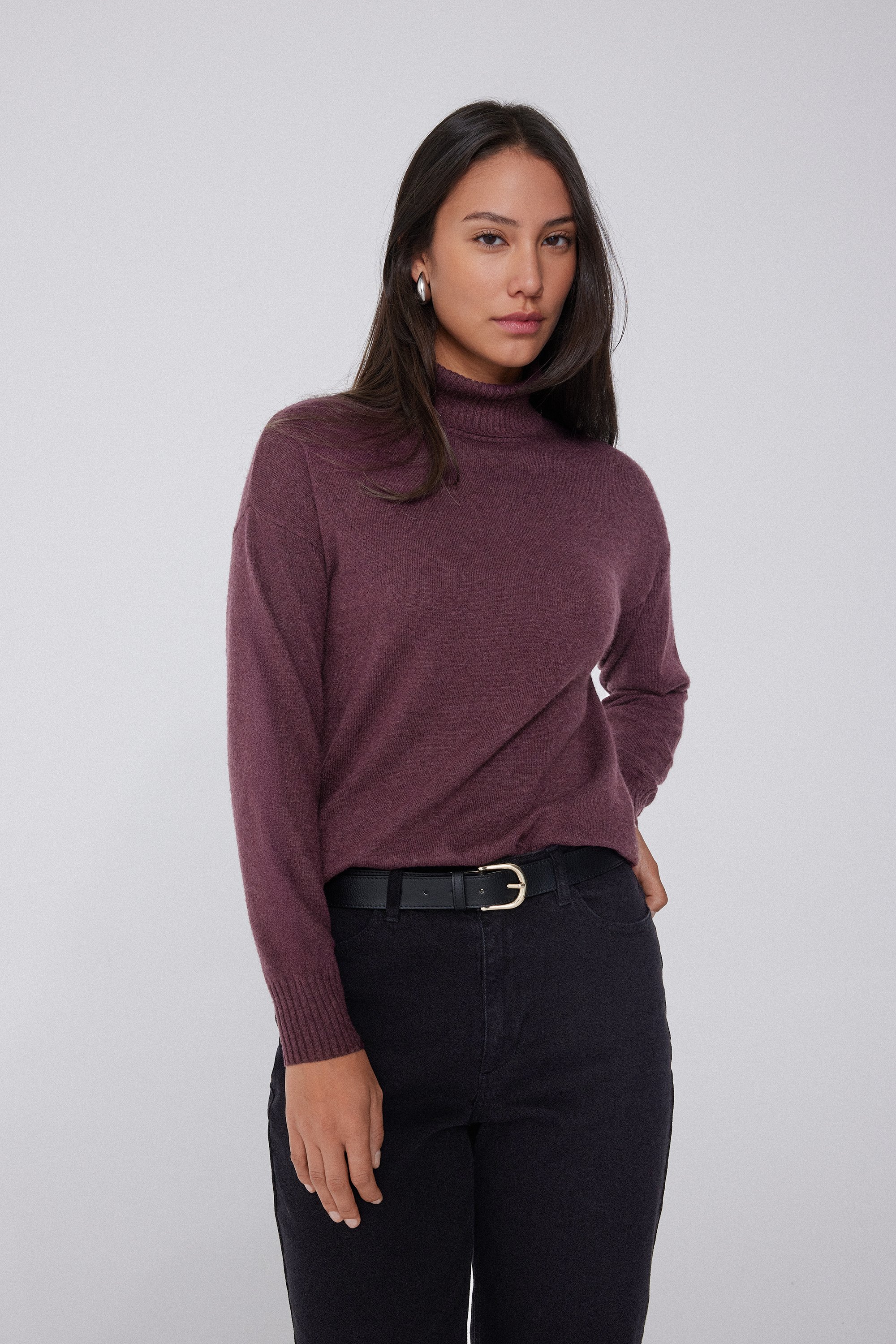 Longline Heavyweight Turtleneck Wool Blend Sweater