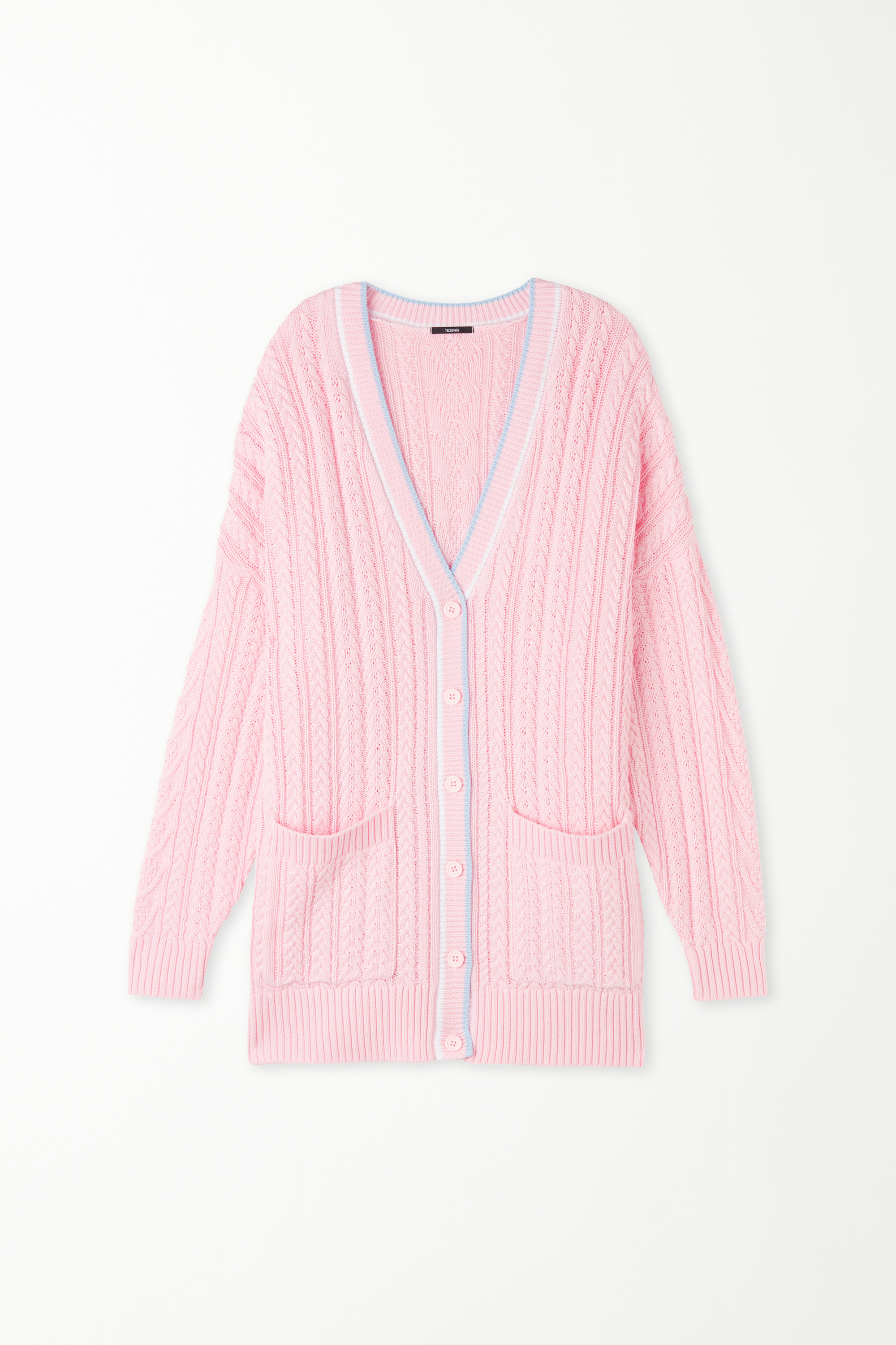 Long-Sleeved Cable-Knit Long Cardigan with Pockets