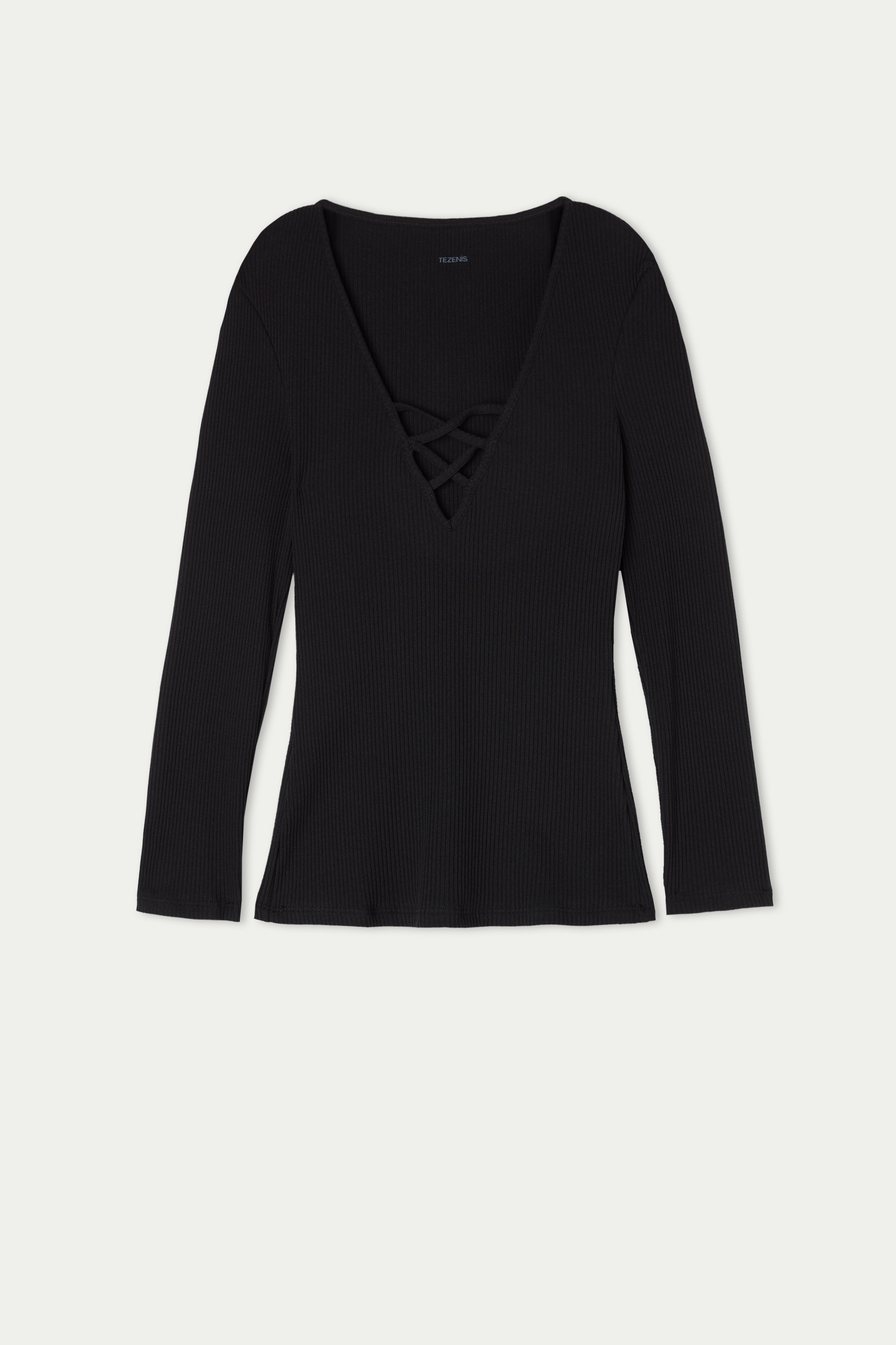 Ribbed V-Neck Long Sleeve Sweater