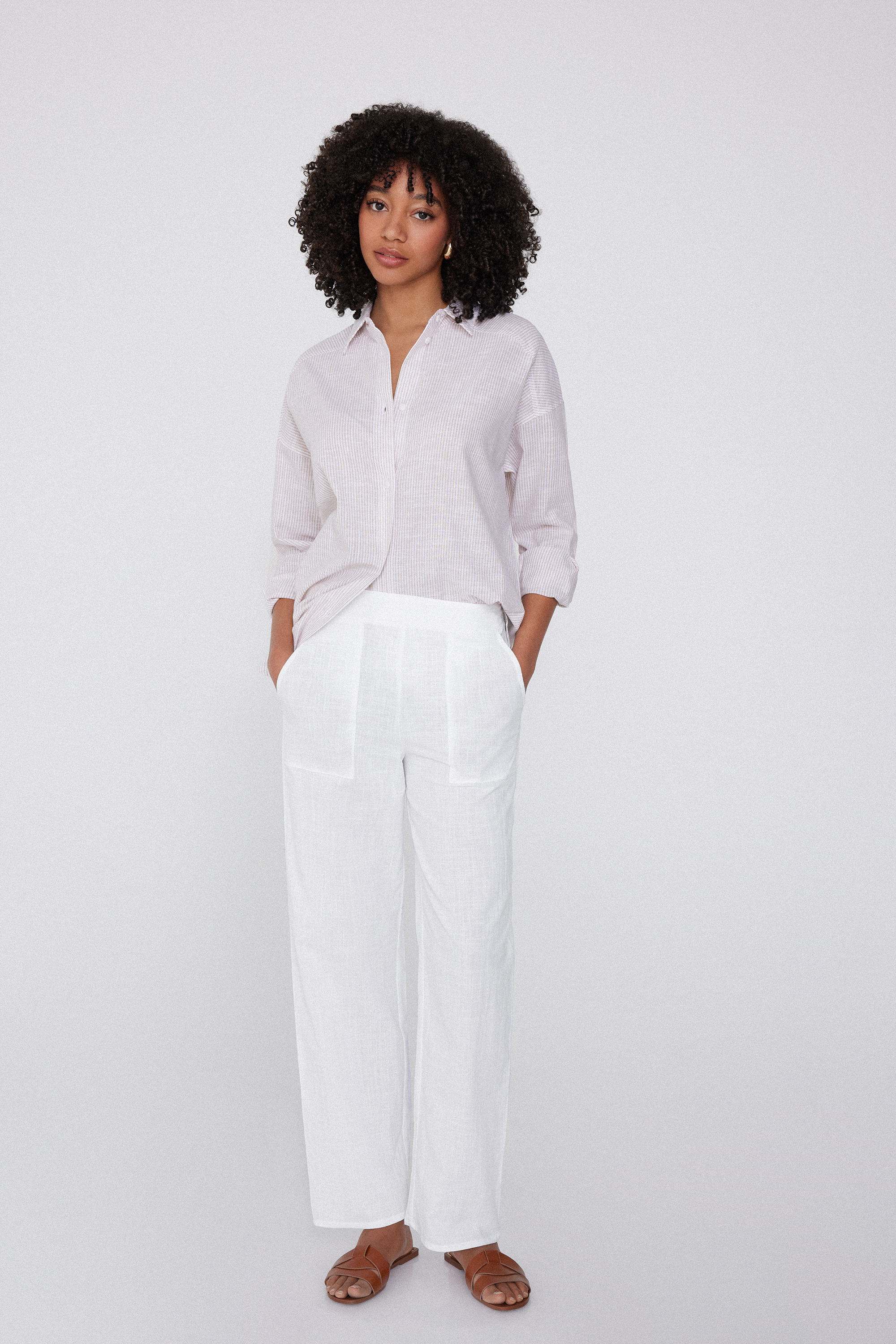 Long Cotton Canvas Pants with Pockets