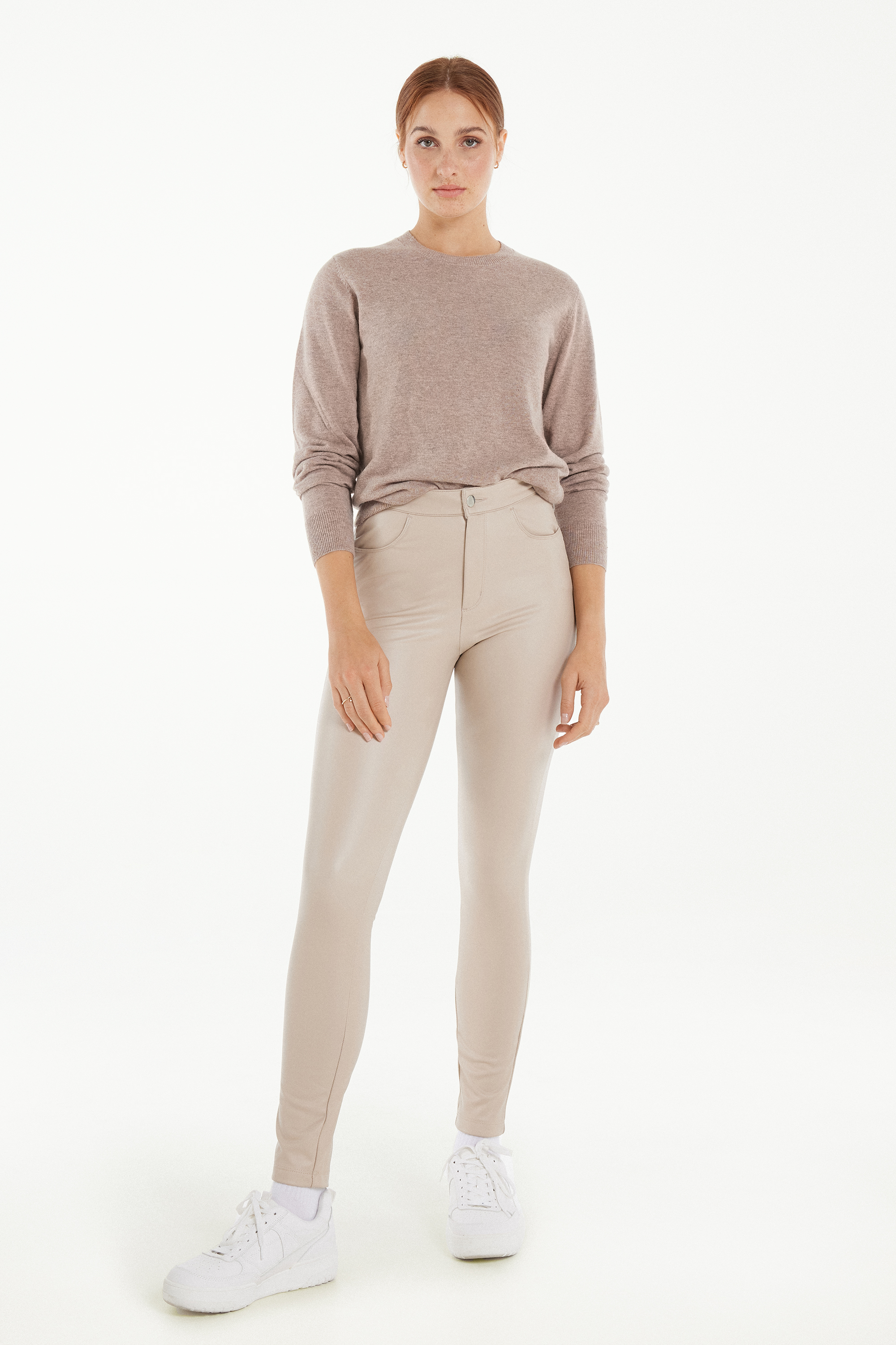 Coated-Effect Thermal Pants with Pockets