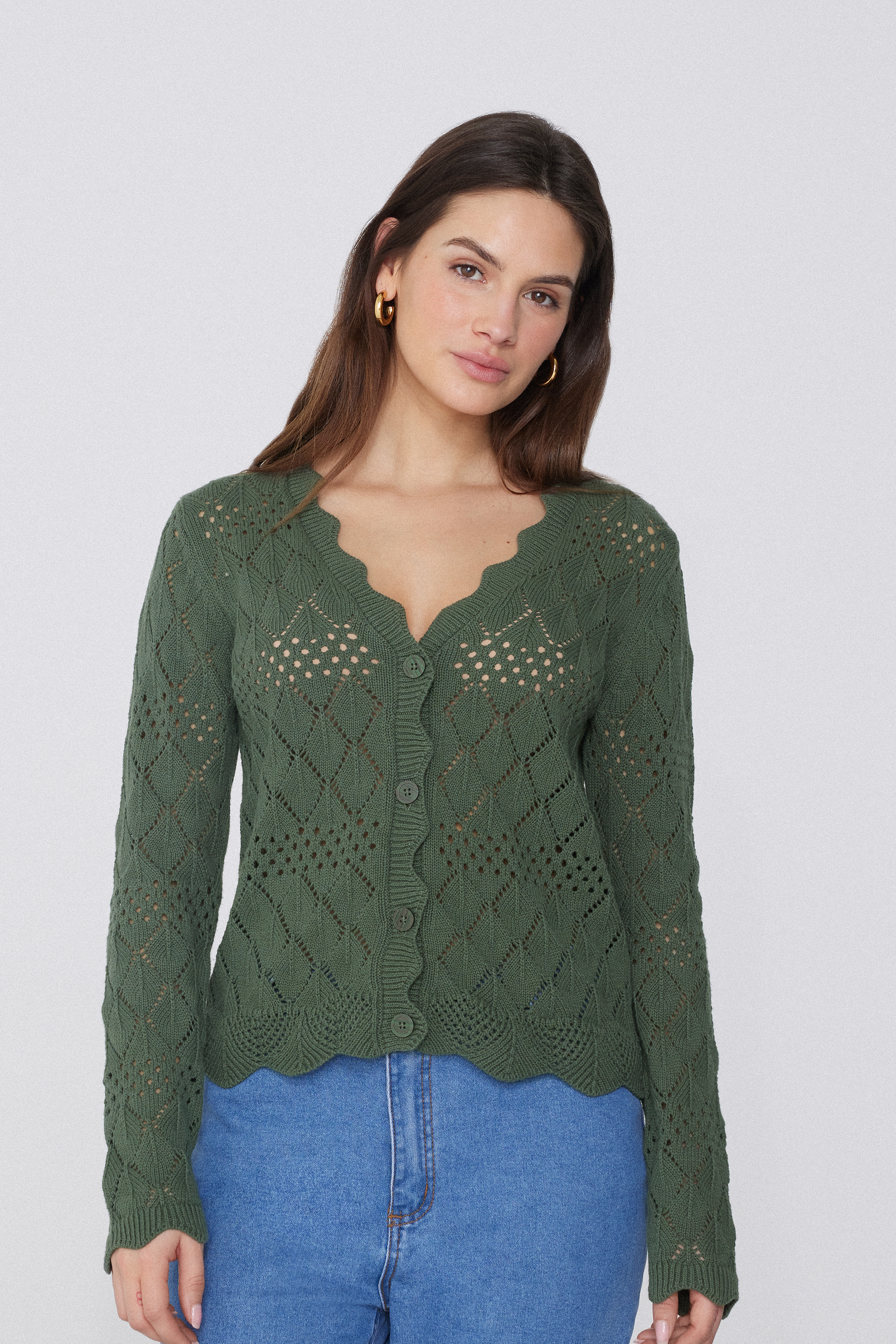 Oversized Open Front Drop Shoulder Openwork Knit Cropped