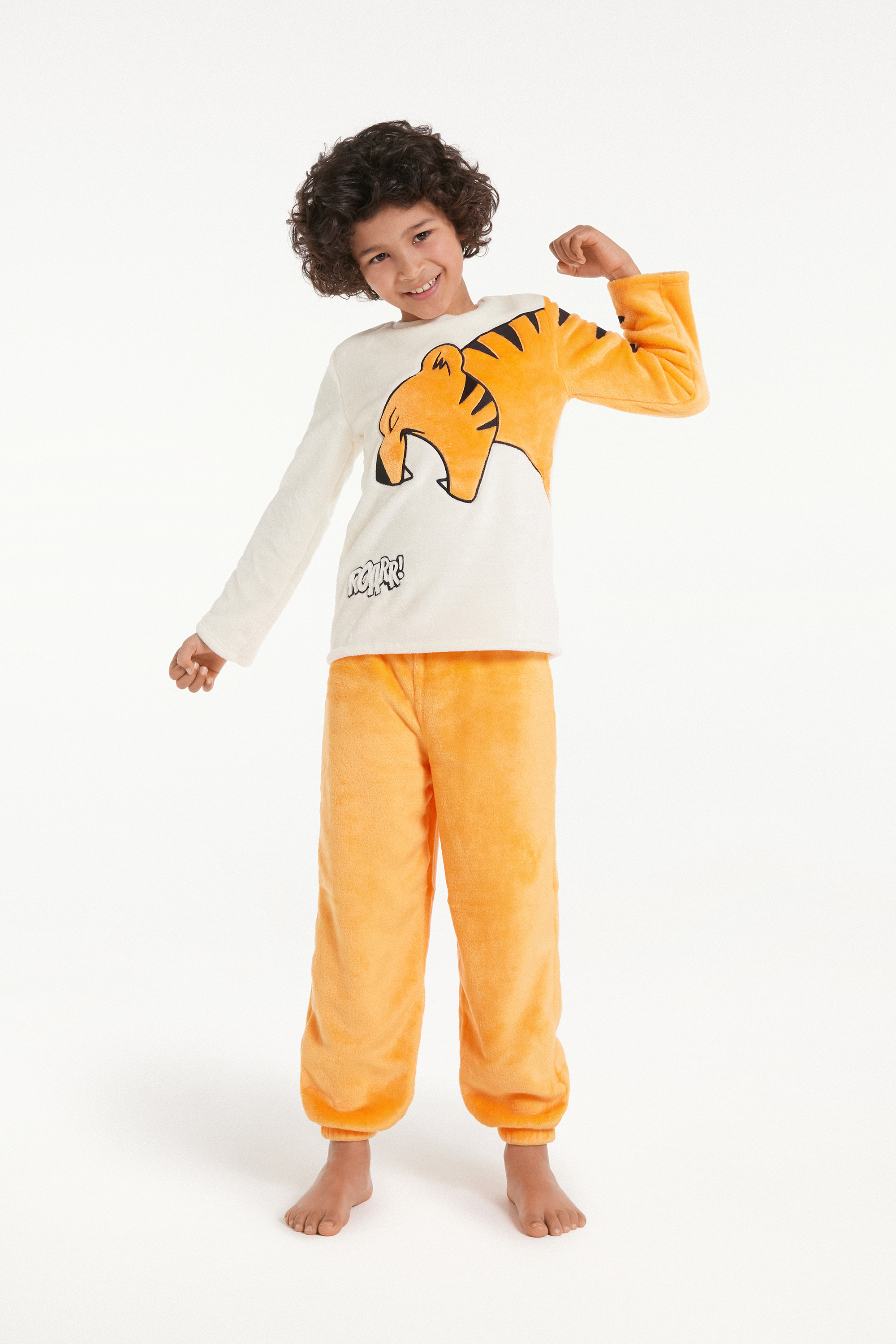 Langer Pyjama aus Fleece mit Tigerprint