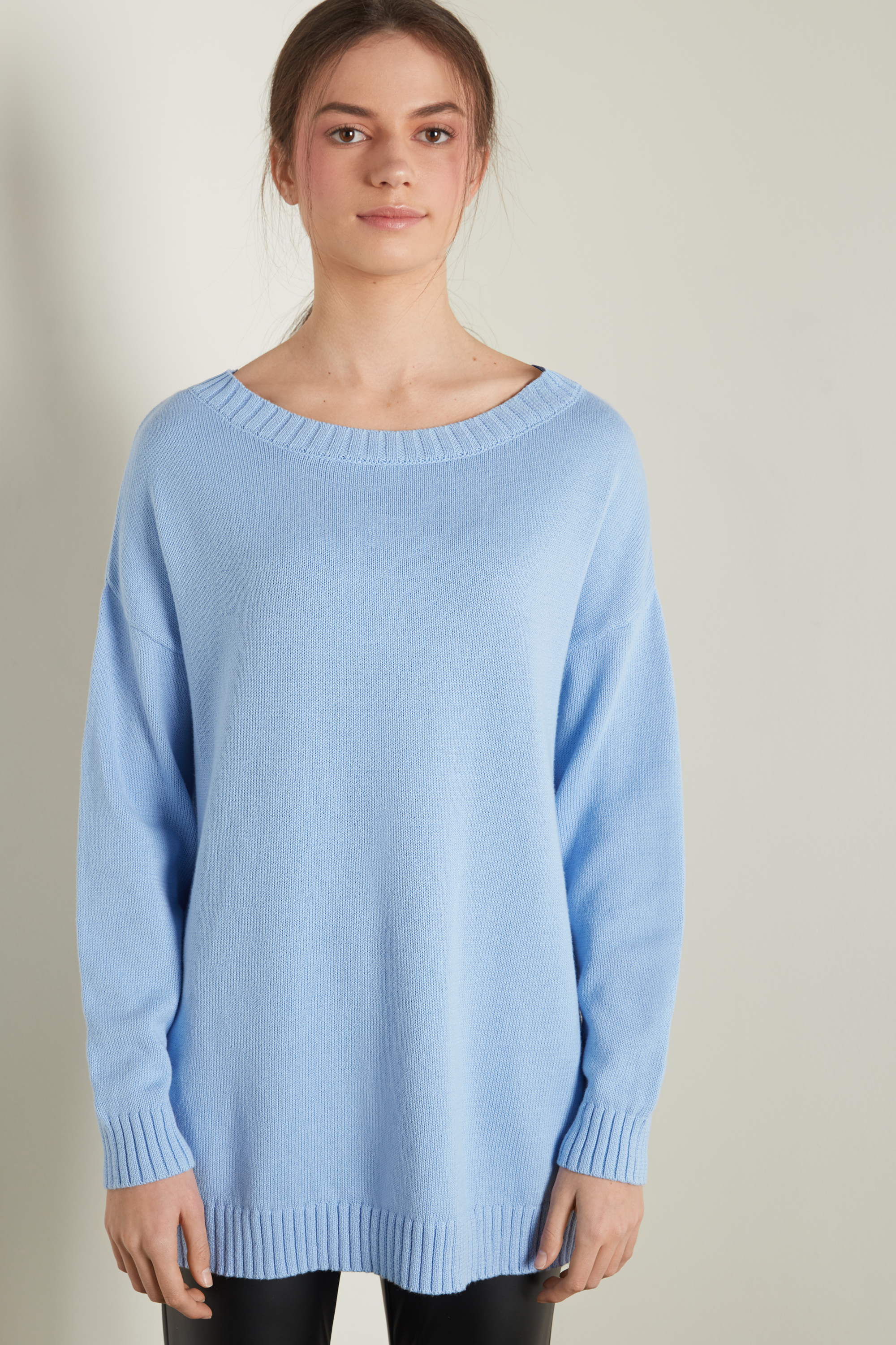 Long Cotton Boat-Neck Jumper - | Tezenis