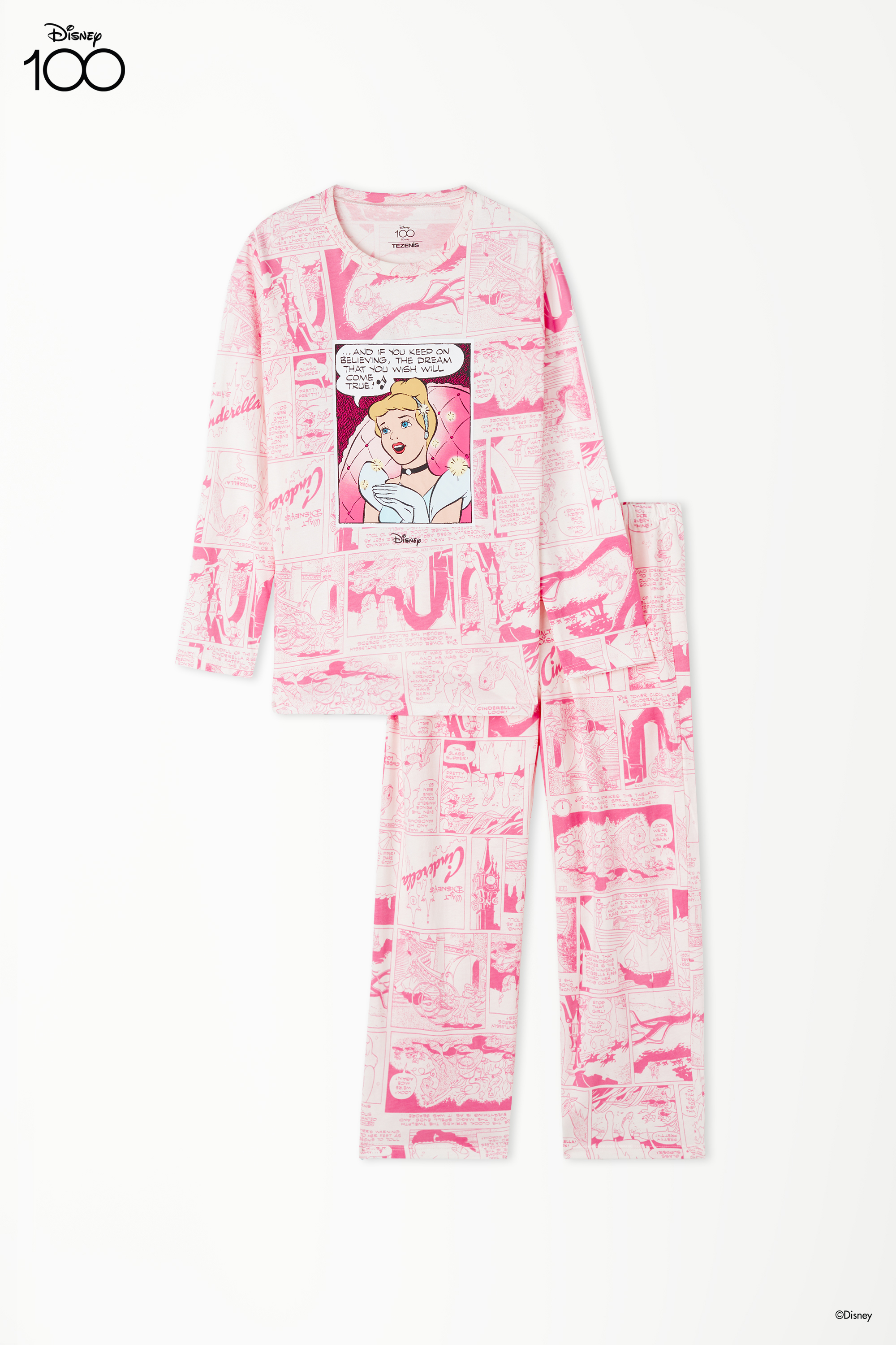 Dlhé Dievčenské Bavlnené Pyžamo s Potlačou Disney 100