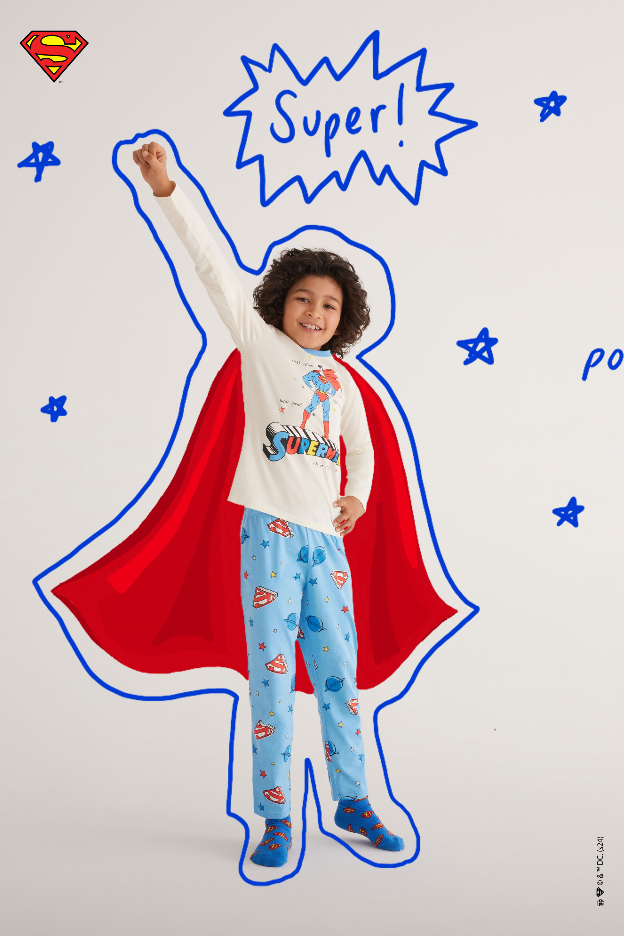 Boys’ Long Cotton Pyjamas with Superman Print