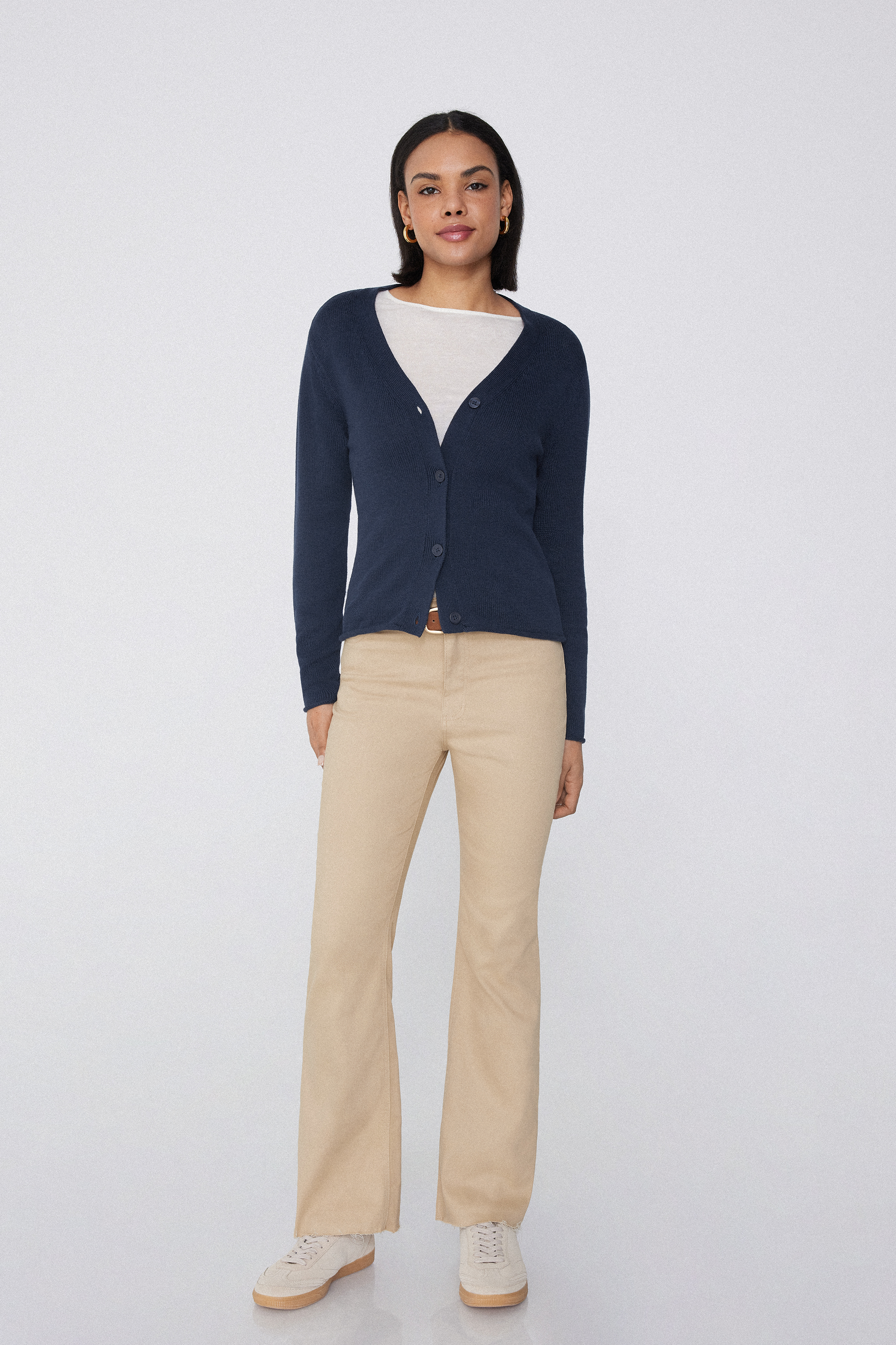 Drop Stitch Cotton Long Sleeve Cardigan