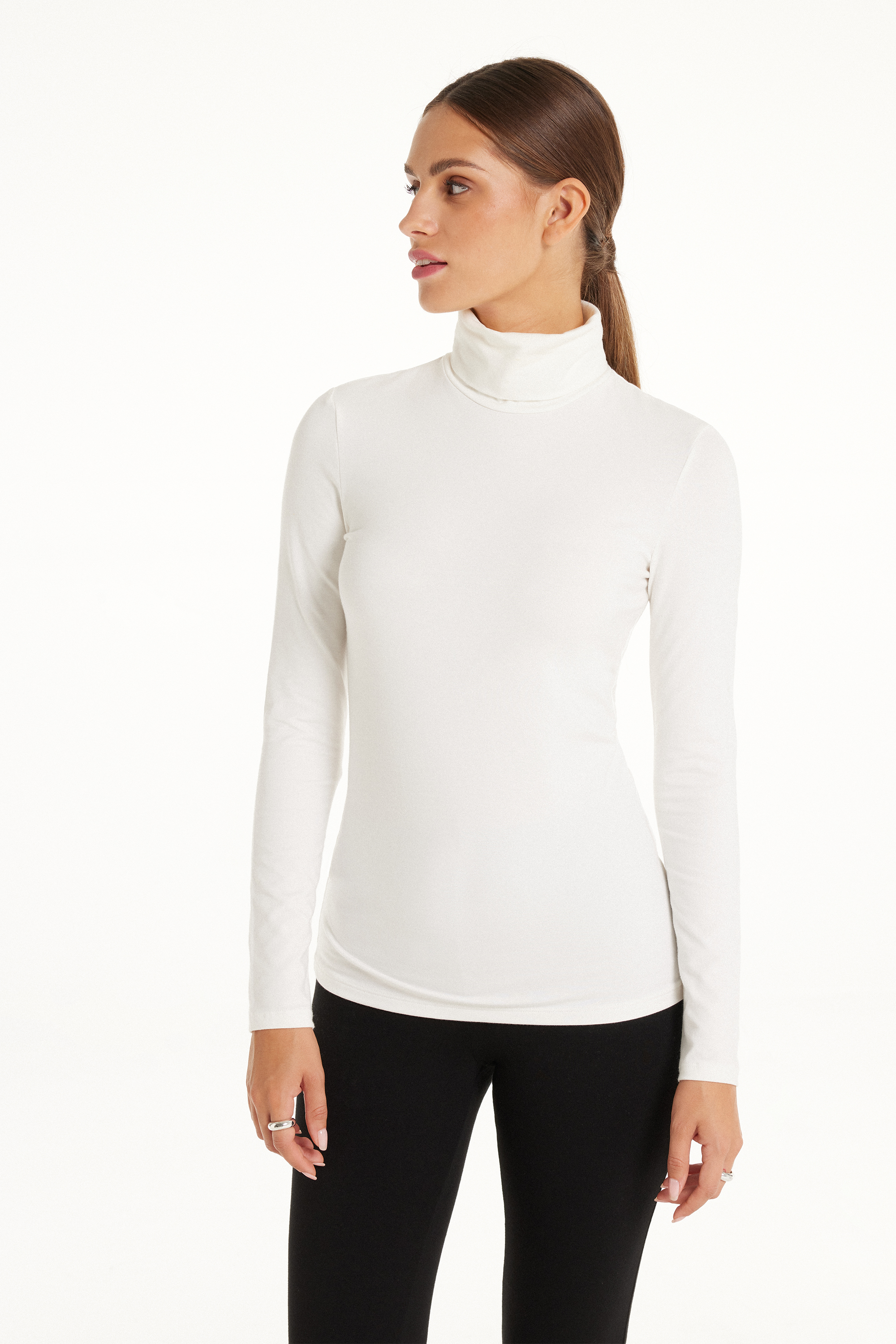 Cotton and Thermal Modal Polo Neck Top