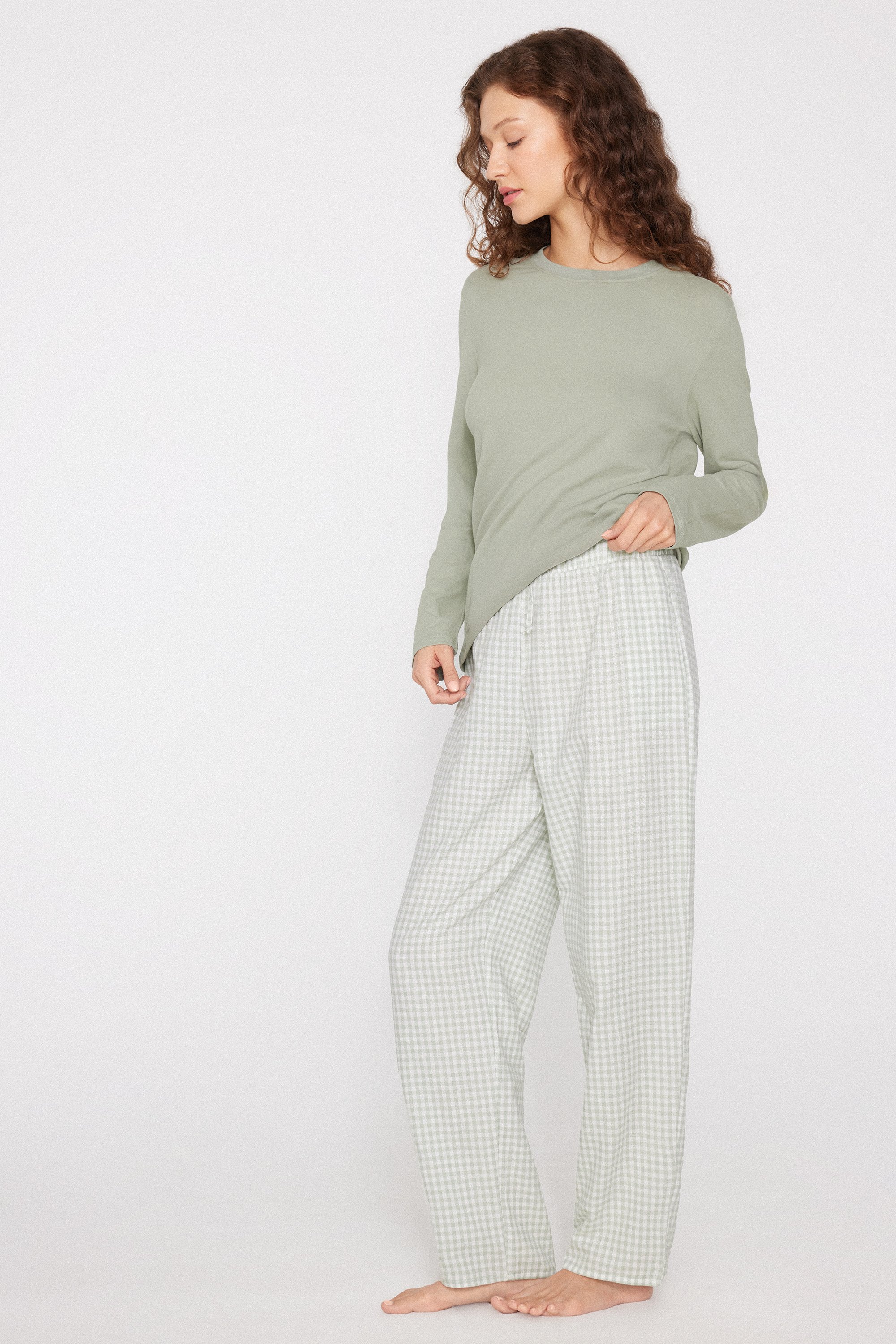 Full Length Plain-Weave Cotton Pants with Drawstring