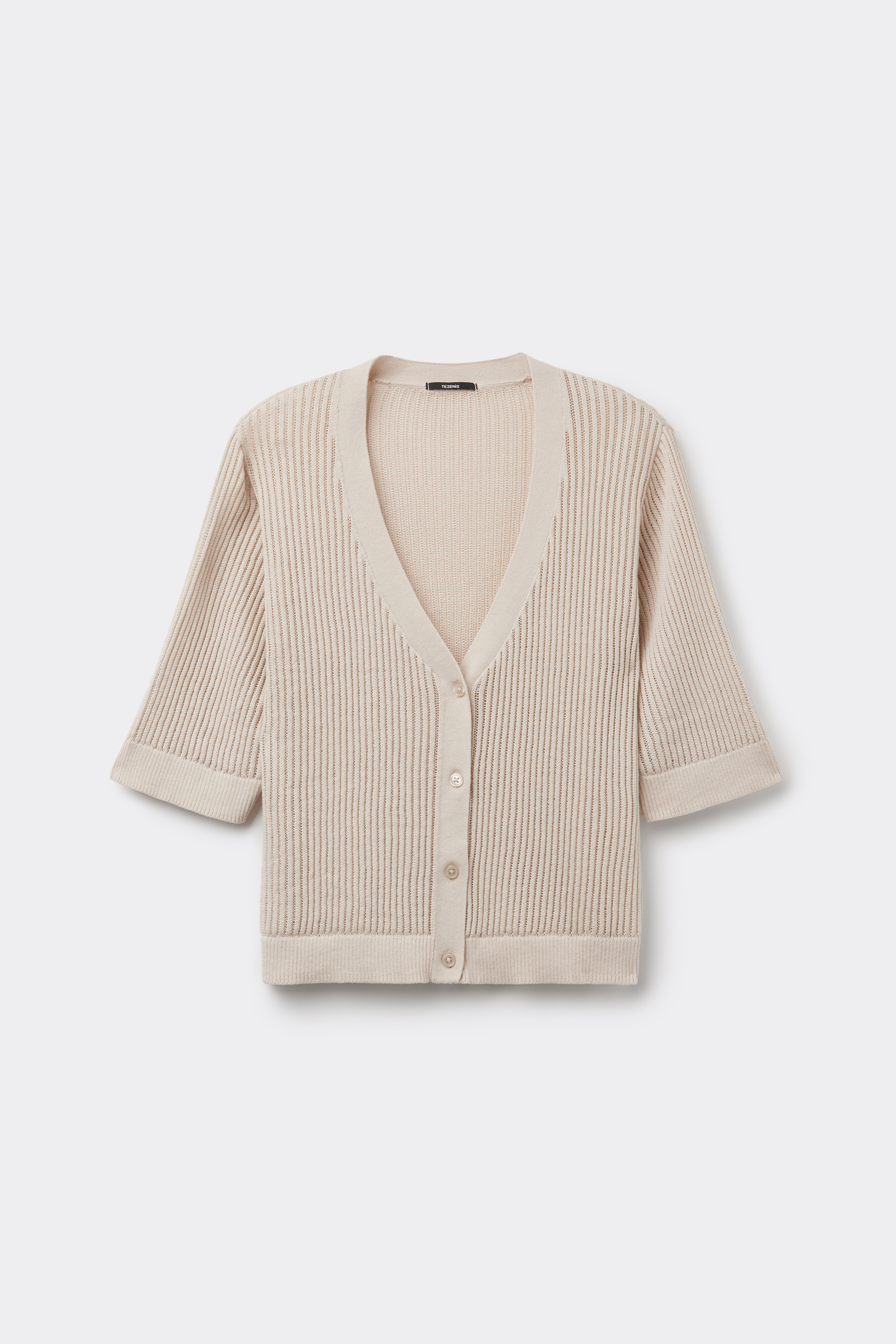 Cardigan mit kurzen Ärmeln und Ripplochmuster