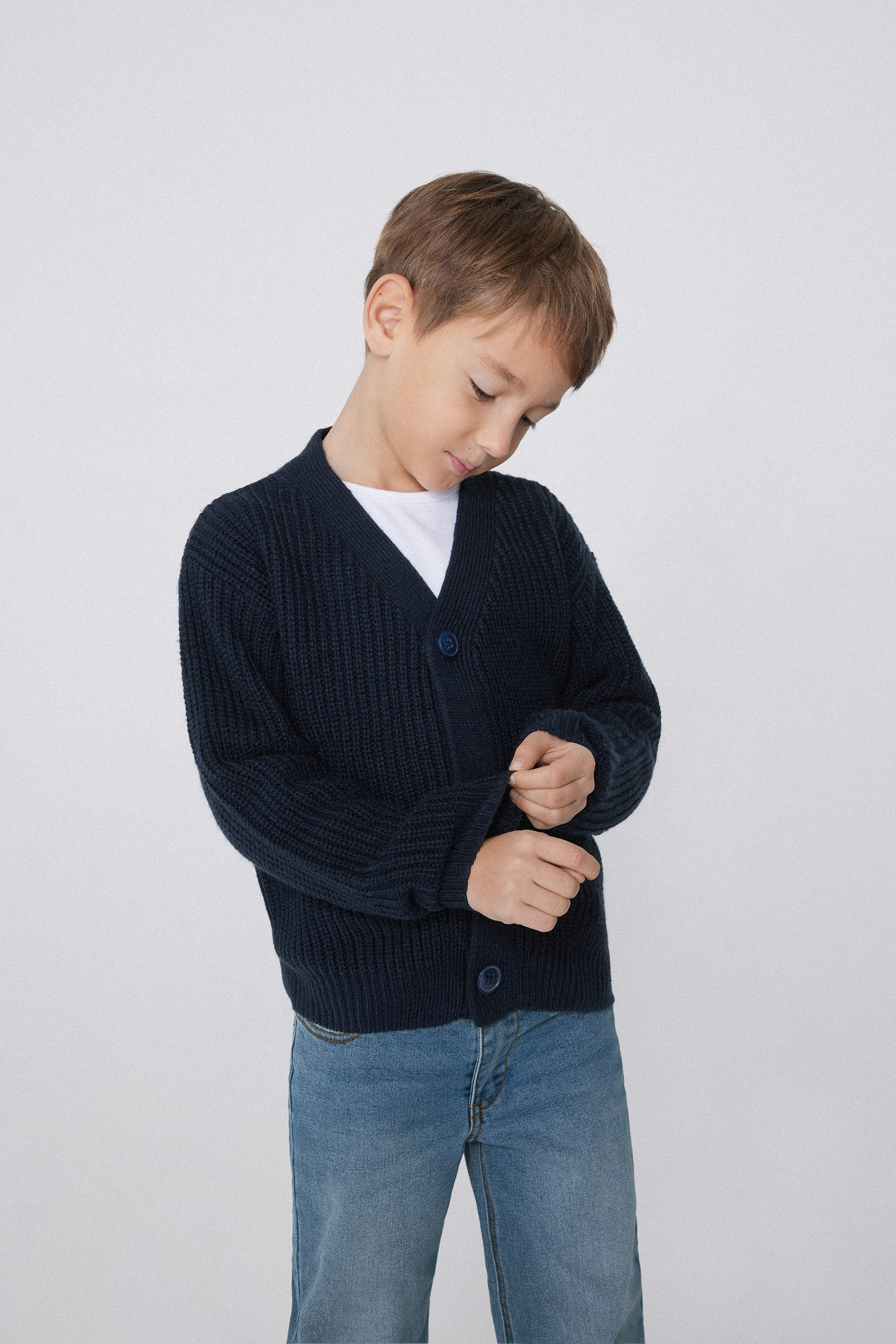 Boys’ Ribbed Long-Sleeved Cardigan with Buttons