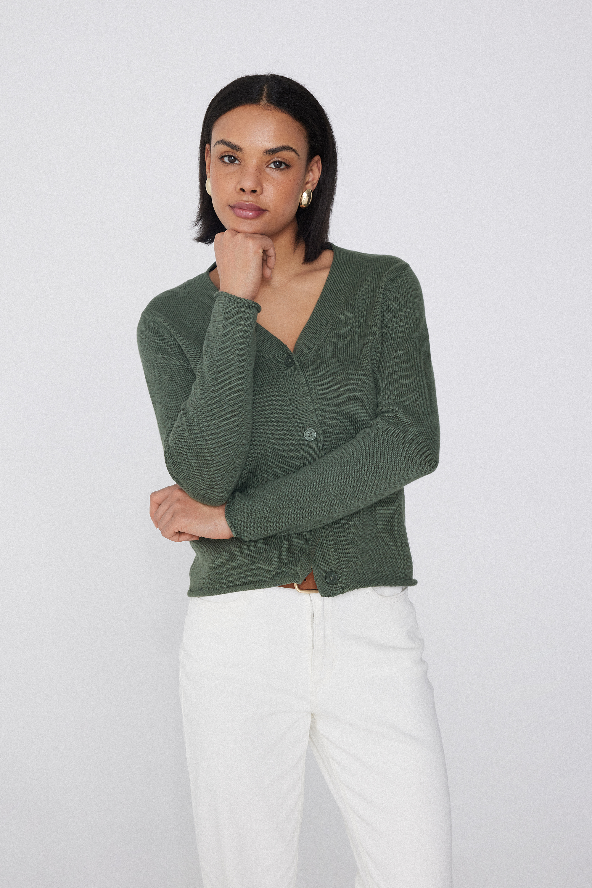 Drop Stitch Cotton Long Sleeve Cardigan